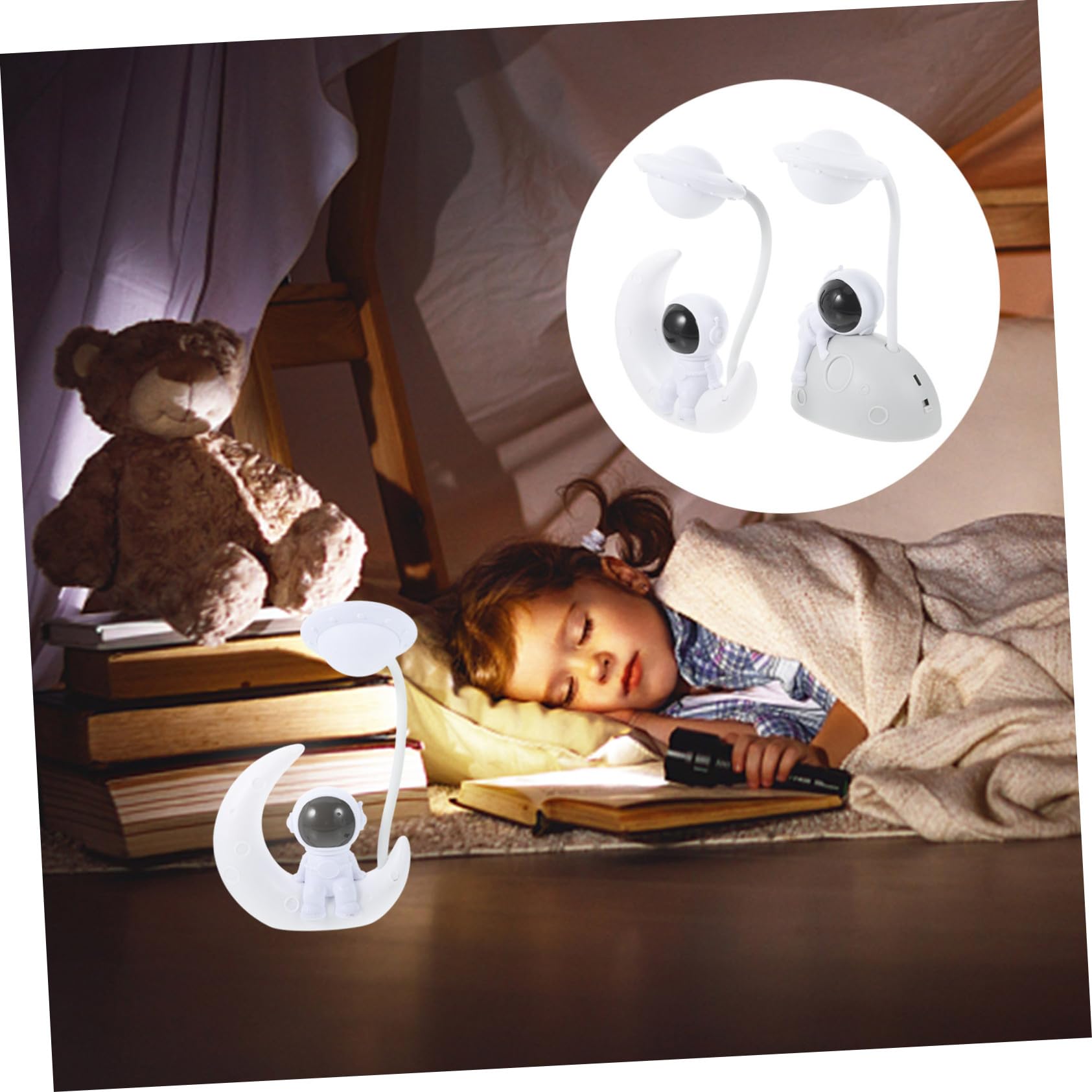Uonlytech 2 Juegos de Lámparas Nocturnas USB Forma de Astronauta, Luz LED Cálida de Plástico para Dormitorio y Fiestas, Adornos Prácticos para Niños