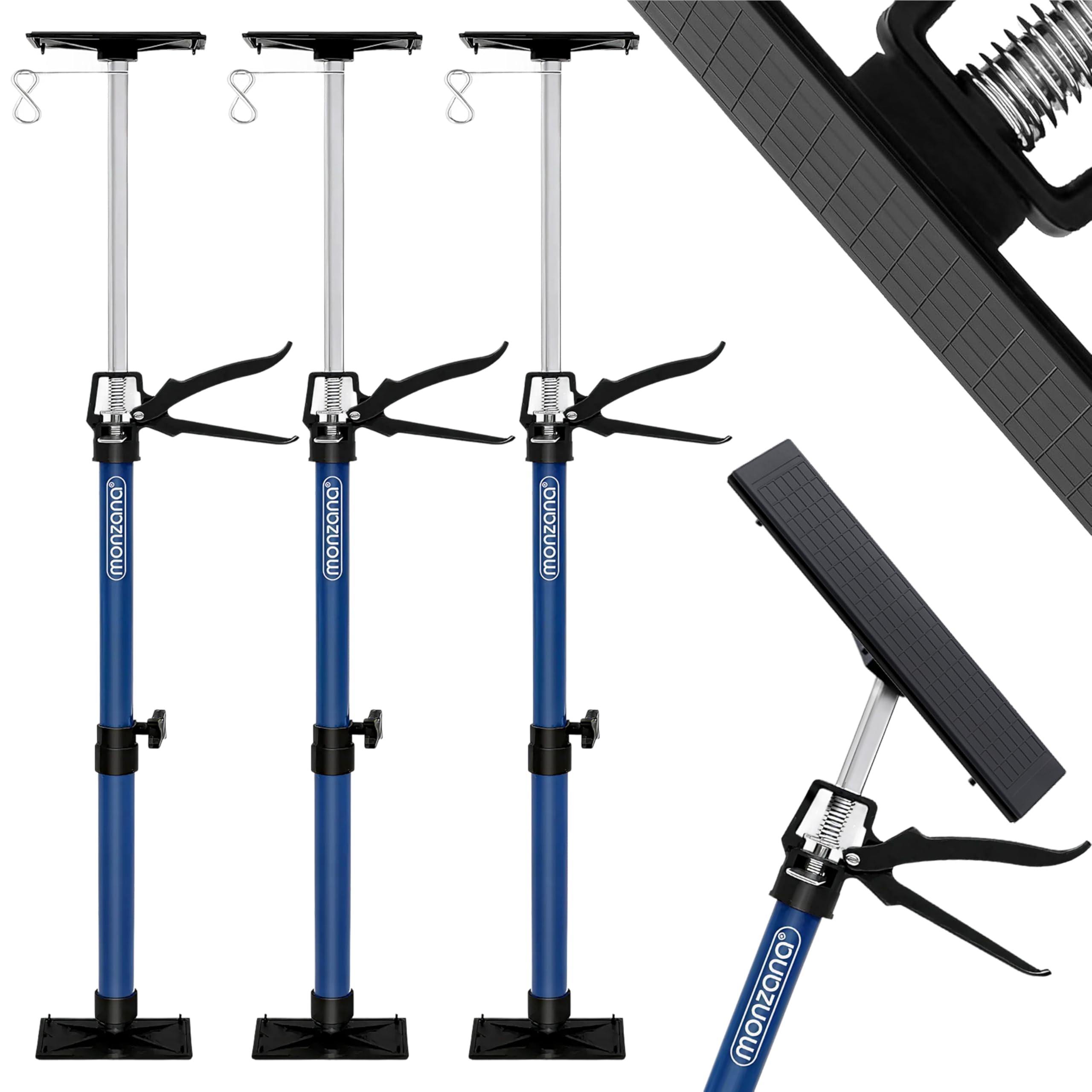 MONZANA® Set of 3 Door Frame Tensioners | Telescopic Props with Pressure Plates - Drywall, Plasterboard Installation Support | Height Adjustable & Sturdy