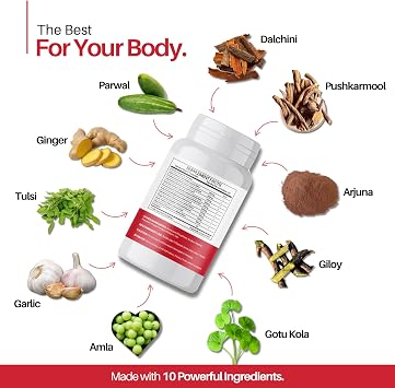 Heart Tone Capsules | Natural Heart Health Supplement | Supports Healthy Cholesterol & Triglycerides Levels | with Arjuna, Pushkarmool + 8 Other Herbs | 90 Capsules (1) (1)
