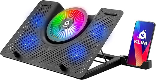 KLIM Nova RGB Laptop Cooling Pad – Gaming Laptop Cooler with Phone Holder – Quiet Laptop Stand with Fan – Compatible up to 17″- 5 Year Warranty -…