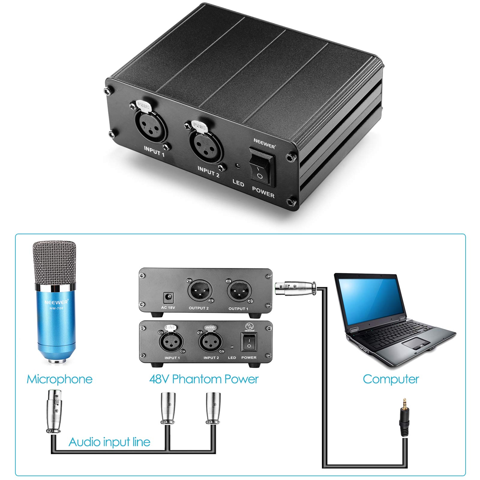 Amazon.com: Neewer 2-Channel 48V Phantom Power Supply with Power