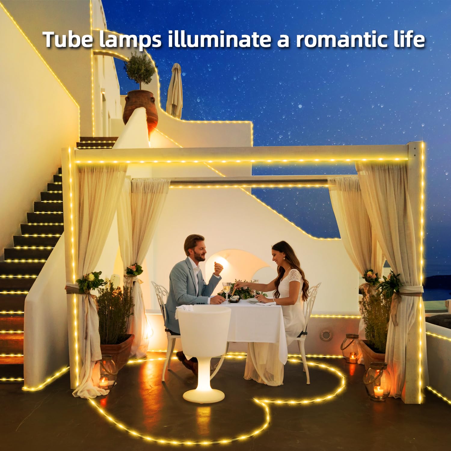 Solar Lichterkette Außen Wasserdicht - 120 LED 12.2 m Lichterkette mit 8 Modi, Lichterkette für Terrasse, Garten, Baum, Weihnachten, Hochzeit, Hof, Zaun, Party, Innen- & Außendekoration (Warmweiß)