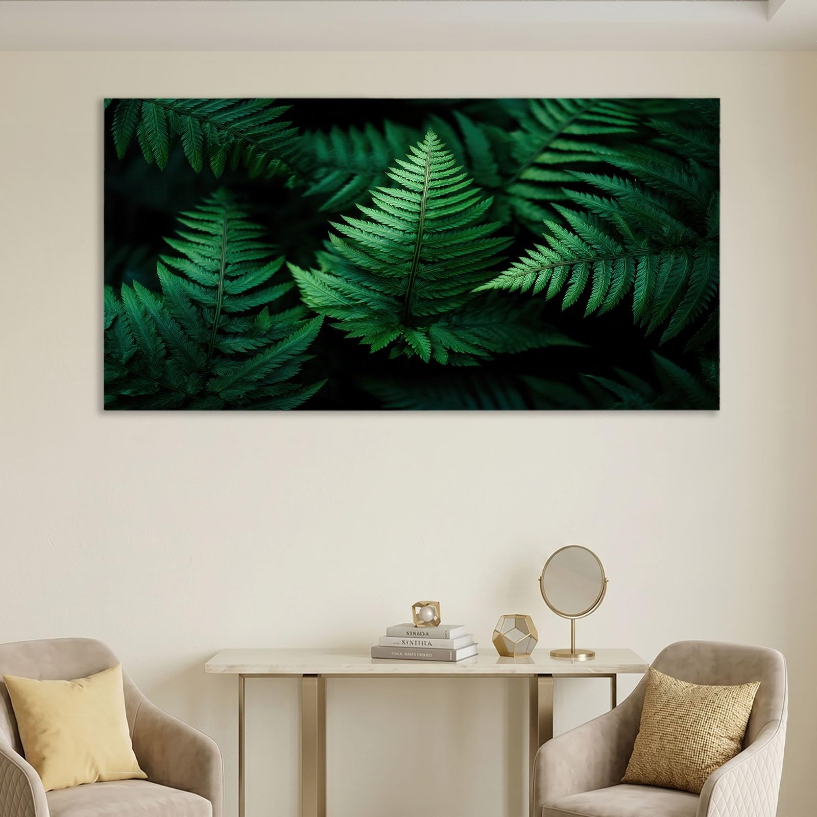 Stampa fotografica con foglie verdi per soggiorno, 120 x 60 cm (lunghezza x larghezza), moderna decorazione da parete, per camera da letto, bagno, ufficio, sala da pranzo, corridoio, cucina