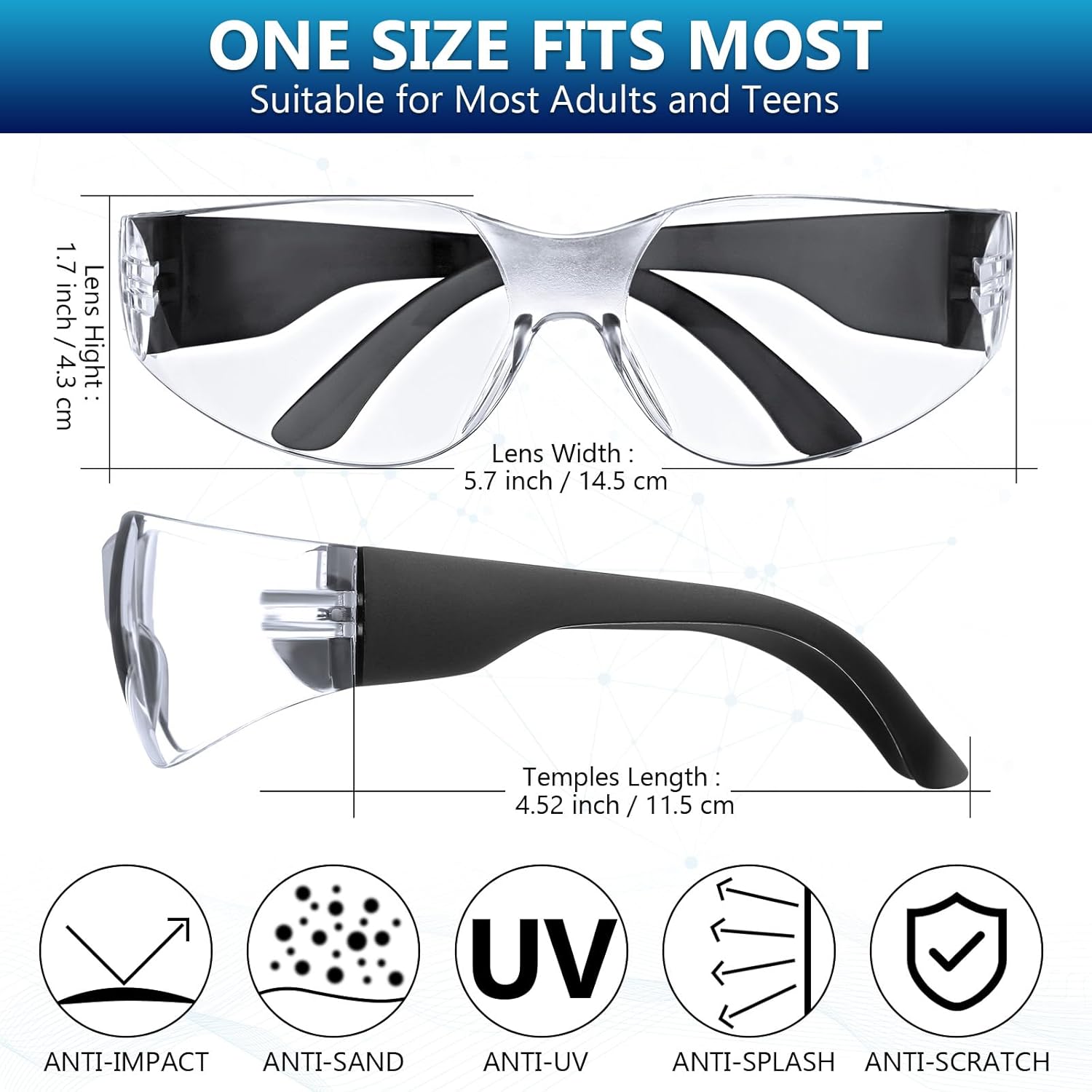 Yunsailing 150 Pairs Clear Safety Glasses Bulk Adult Safety Goggles Unisex Eye Protection Glasses Impact Resistant Protective Eyewear