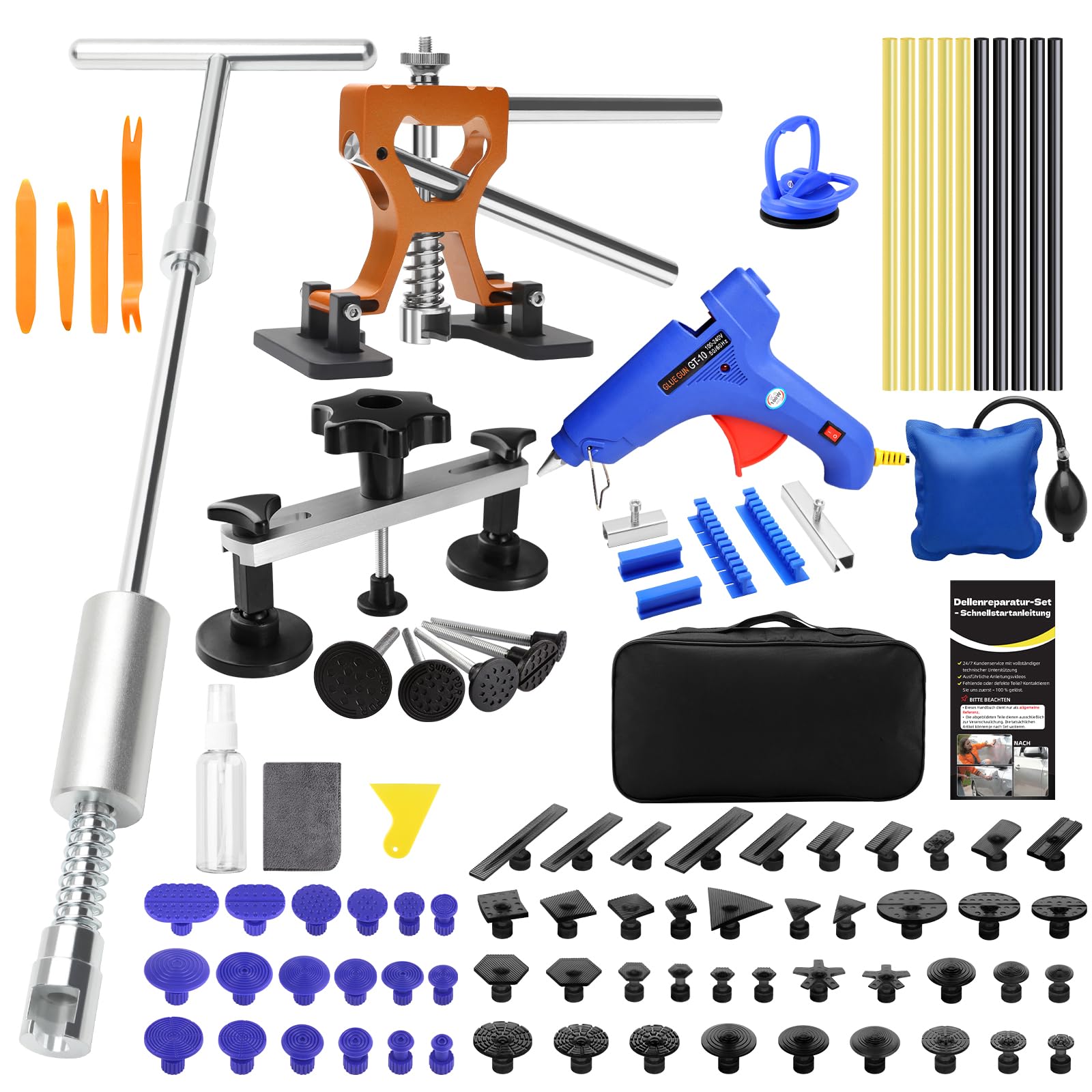 Car Dent Repair Kit, Dent Removal Tool Set with Pull Bridge and Mounting Cushion, Body Tool for Hail Damage and Dent Repair, Air Cushion and Rubber Hammer