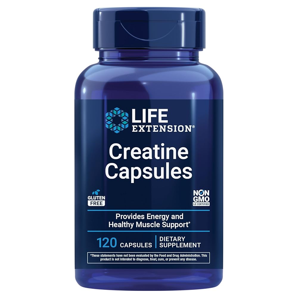 Life Extension Creatine Capsules - Creatine Monohydrate - Promotes Strength, Lean Muscle, Healthy Endurance - Non-GMO, Gluten-Free - 120 Capsules