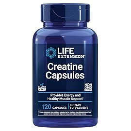 Life Extension Creatine Capsules - Creatine Monohydrate - Promotes Strength, Lean Muscle, Healthy Endurance - Non-GMO, Gluten-Free - 120 Capsules