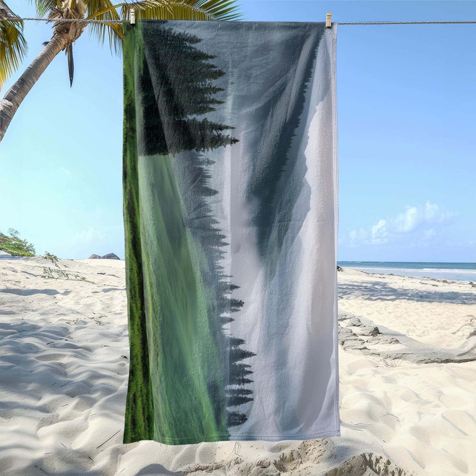 Serviette de Plage Gris Clair Vert Drap de Plage Anti Sable Portable Serviette de Bain XXL Piscine Toilette Sport Microfibre Ultraléger Towel Absorbant Séchage Rapide 200x220cm