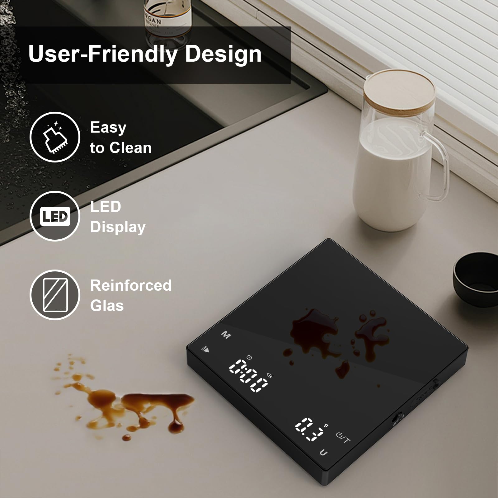Mini báscula de café recargable, báscula de café con temporizador, escala precisa de 4.4 lbs/0.00 oz, temporizador automático/manual, mini báscula de cocina digital portátil para café por 7