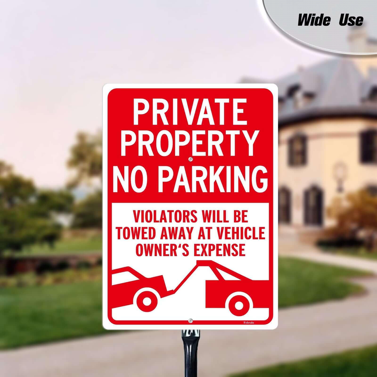 Panneau « No Parking » avec piquet, 25,4 x 35,6 cm, grand panneau de propriété privée avec piquet en métal de 91,4 cm, en aluminium résistant à la rouille pour cour, protégé contre les UV pour