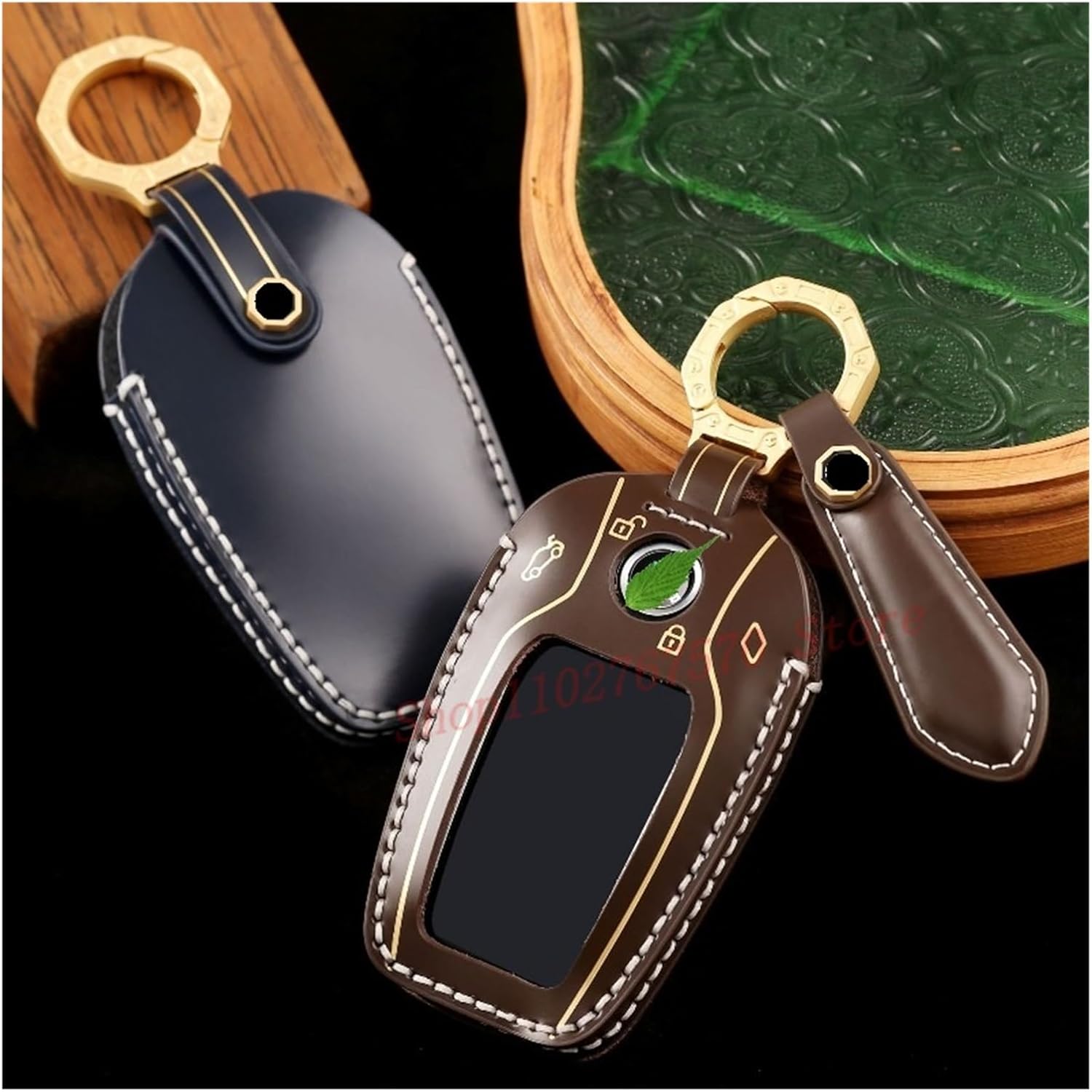 Genuine Leather Key Case Cover Protective Shell Bag Compatible with BMW 5 Series 530li New 730li LCD Car Accessories(Style A)