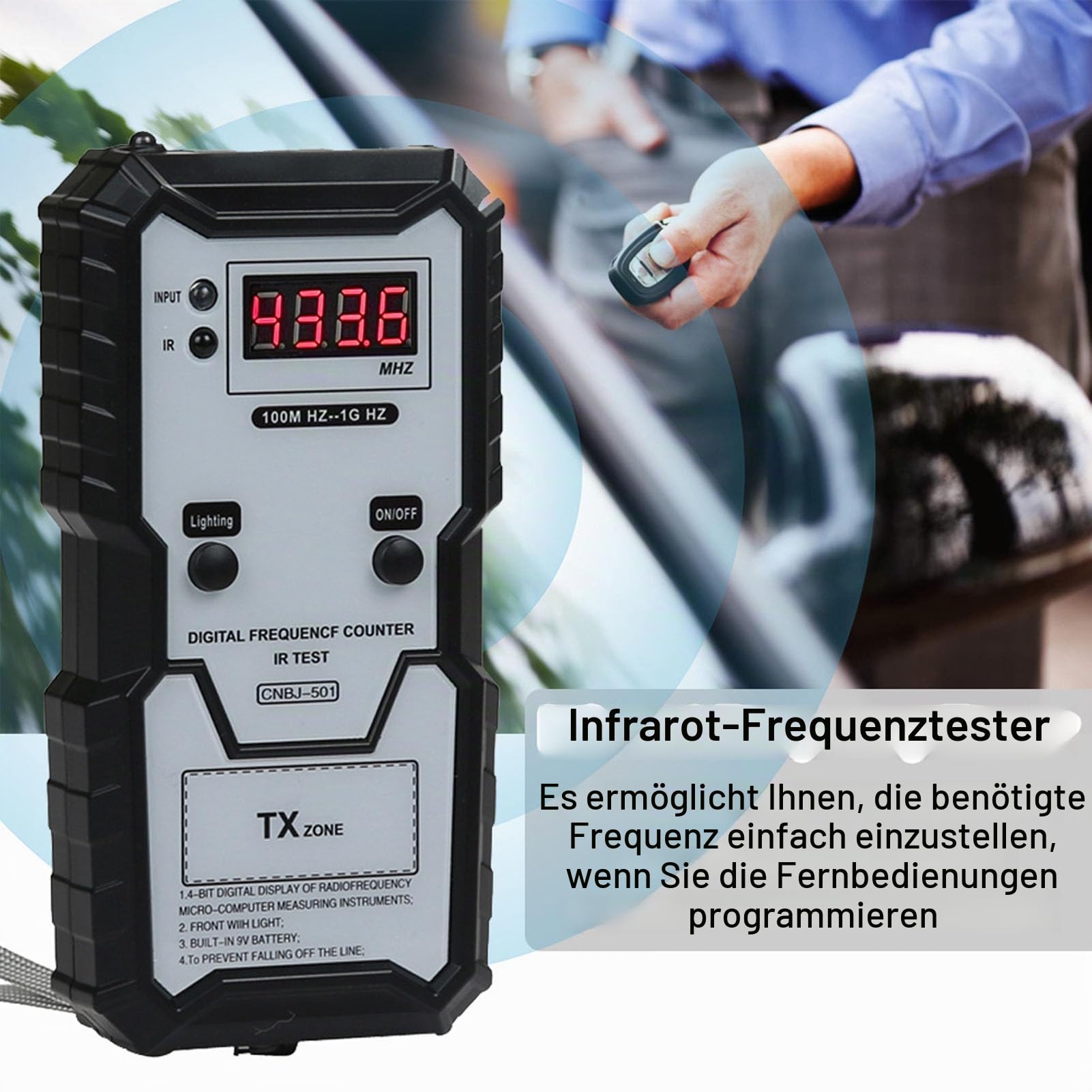 Fockety Fernschlüssel-Frequenztester, 100 MHz Bis 1 GHz Infrarot-Signal-Fernbedienungs-Frequenztester,Tragbarer Schlüsselanhänger-Signaltester,Frequenzmesserzähler für die Zugangskontrolle