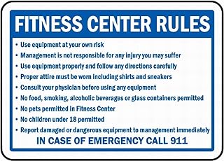 Fitness Center Rules Sign Metal Sign 12X16 Inches