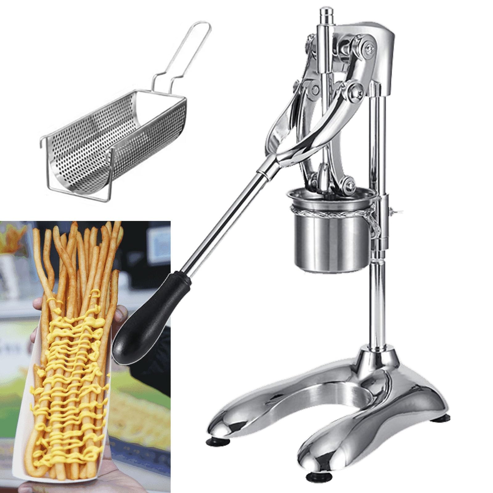 Troqullium Manual Long Fries Maker Machine, 12 Holes Stainless Steel Potato Strips Machine Fried Chips Squeezer Extruder, 30cm Potato Strips Machine