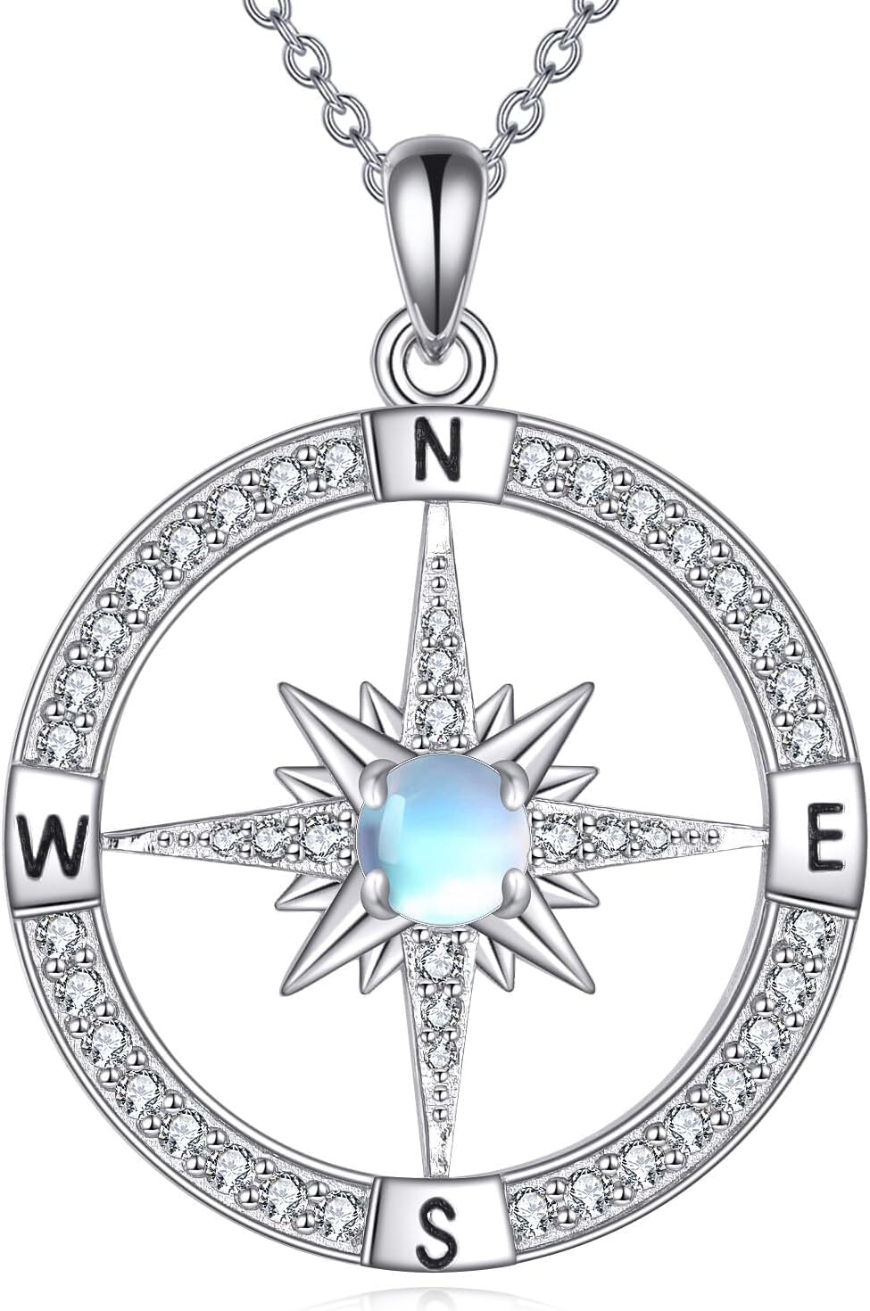 Compass Necklace for Women 925 Sterling Silver Moonstone Compass Pendant Necklace Graduation Jewelry Gifts for Daughter