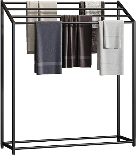 Toallero de pie para baño, grande de 4 niveles, soporte de toalla de metal para piscina, toallas de baño de gran tamaño, estante de secado para disponible en Yaxa Peru