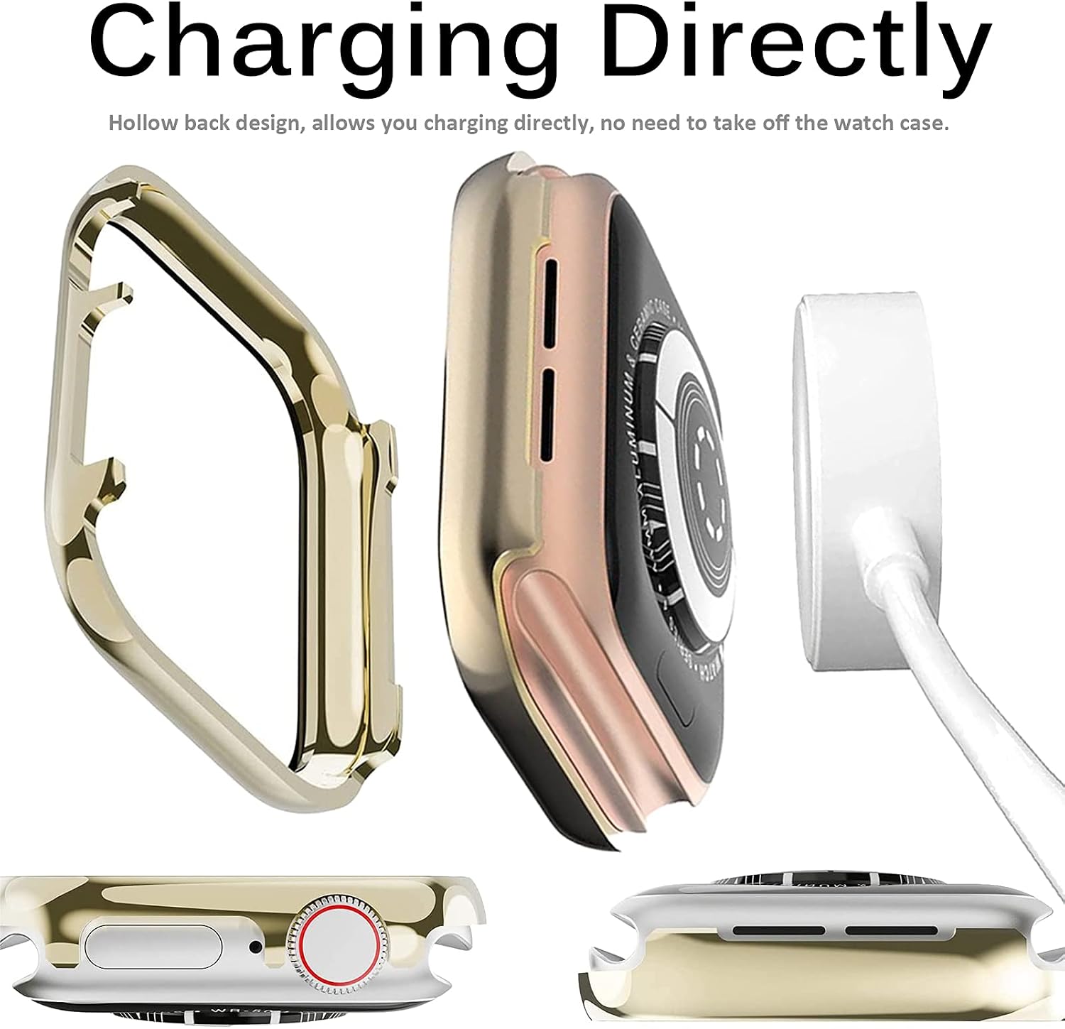 Miimall Compatible for Apple Watch 40mm Metal Cases with Screen Protector, Glossy Aluminum Case HD Tempered Glass Screen Protector Bumper Case Cover for Apple Watch 40mm Series SE 6 5 4(Gold)