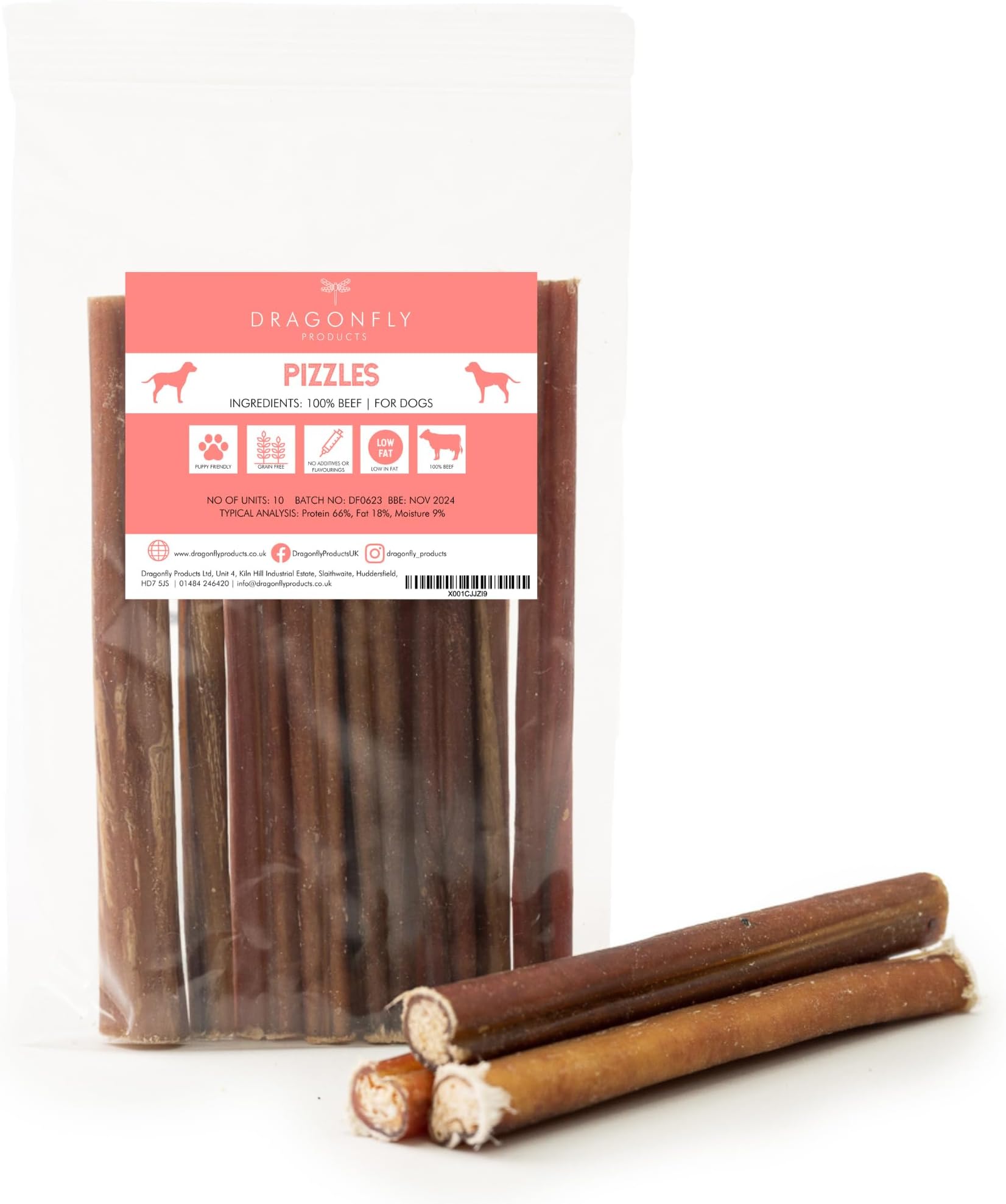 10 pieces Bulls Pizzle Bully Sticks for Dogs & Puppies | Healthy, Natural Dog Treats Chews | Grain Free Treat
