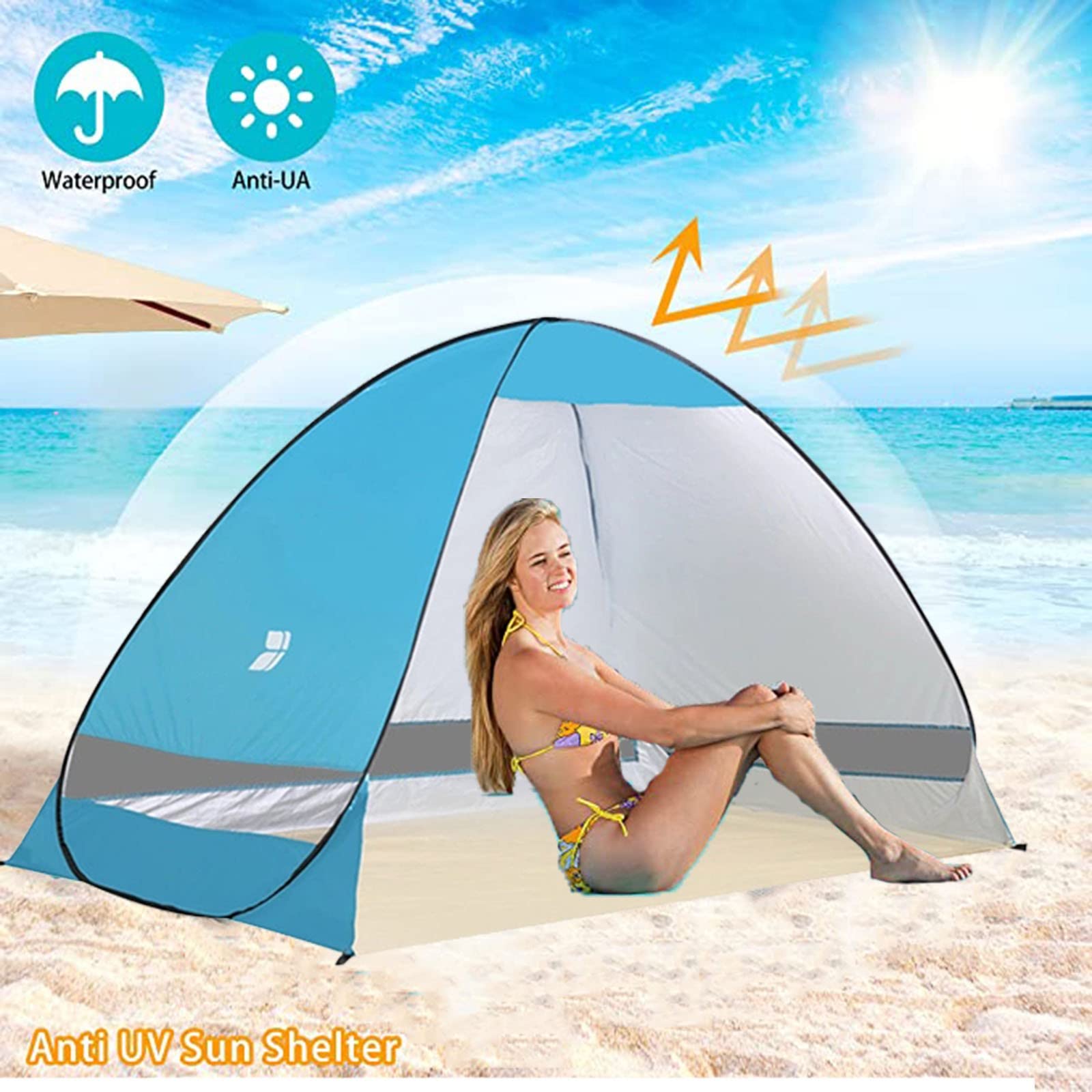Strand Muschel Pop Up Zelt,Automatisches Tragbarer Wurfzelt Fr 2  Personen,UV-Schutz 50 + Familien Shelter Campingzelt,Mit Tragetasche,Fr  Camping Wandern Bergsteigen Lake Blue : Amazon.de: Sport & Freizeit