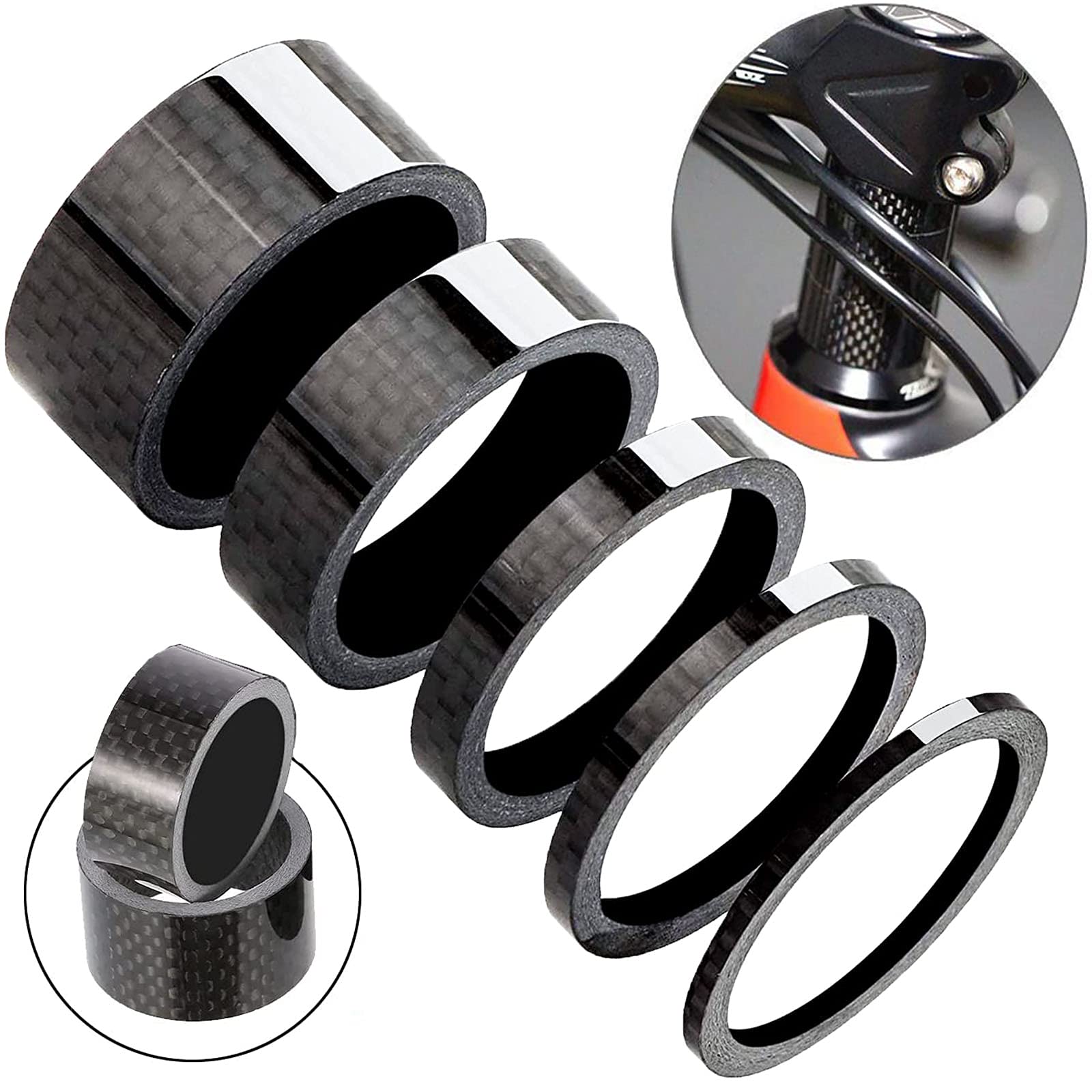 Distanziatori Sterzo In Fibra Di Carbonio Reccisokz - Set 4 Pezzi Per Bici Da Corsa E Mountain Bike