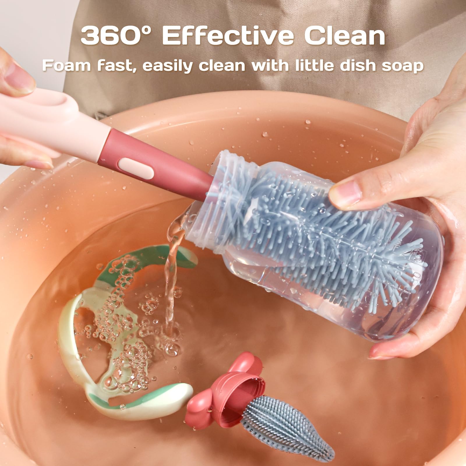 Ayvisun Spazzola per Biberon in Silicone, Spazzola 3-in-1 per Biberon e Tettarelle, Silicone per Uso Alimentare, Pulizia Delicata Senza Graffi, Design con Supporto Verticale