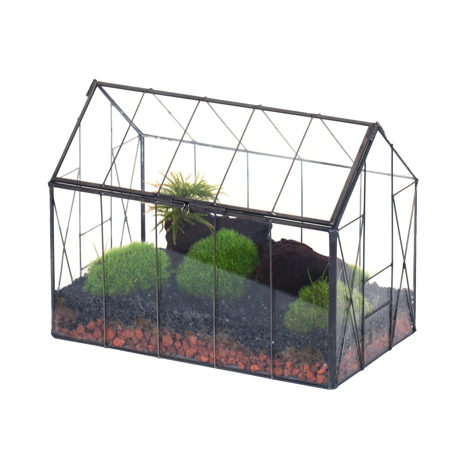 NCYP 23,9x14x18,5 cm nero Terrario in vetro con coperchio per piccole piante, vintage piccola serra a forma di casa chiusa, decorazione geometrica da tavolo (Senza Piante, Solo Terrario)