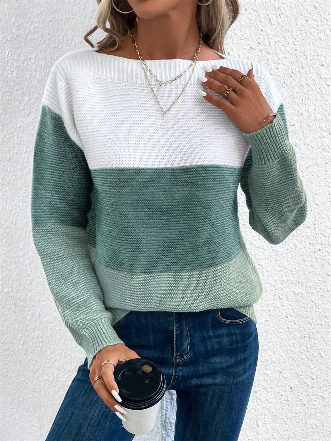 Elegante maglione patchwork da donna casual per pendolari casual maglioni larghi autunno inverno lavorato a maglia ispessito top caldi