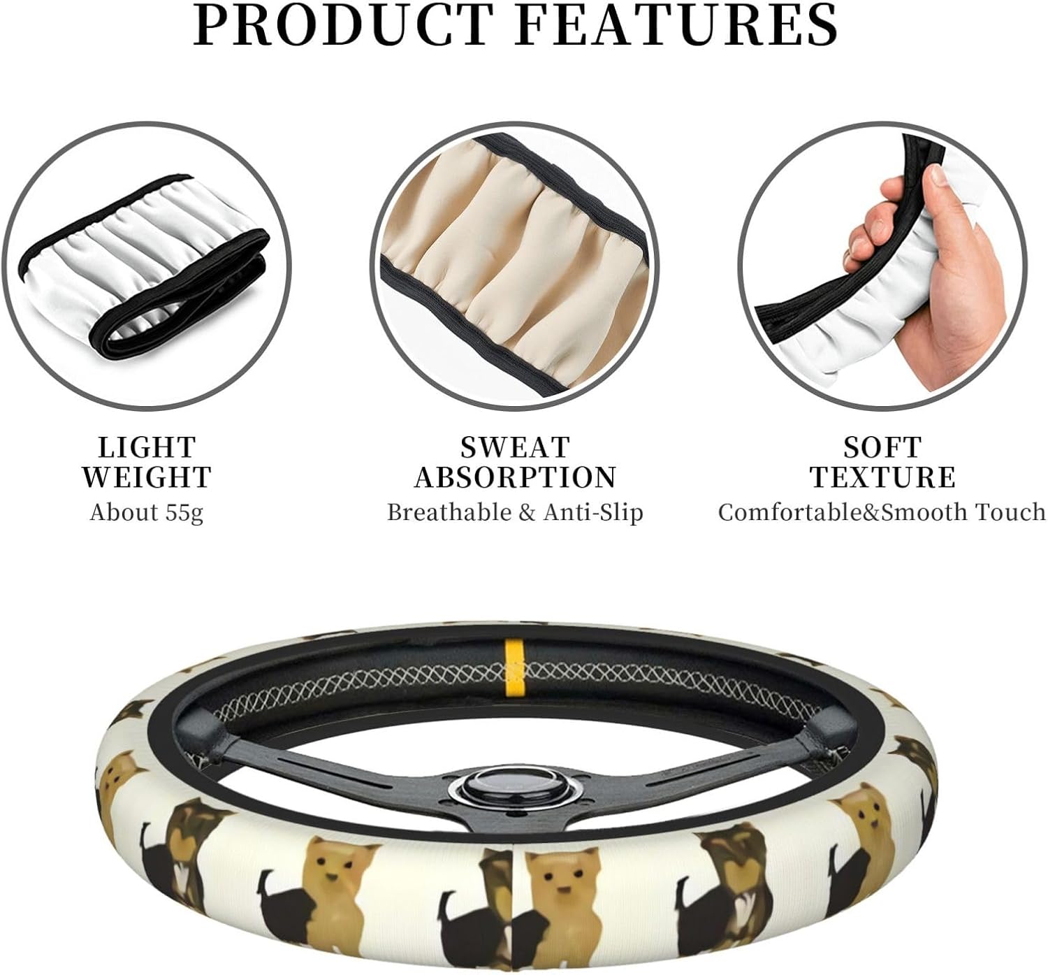 Yorkshire Terrier Cute Yorkie Dog Pet Car Steering Wheel Cover - Universal Car Accessory for Diverse Cars, Silicone Anti-Slip Decor Cover with Anti-Slip Lining with a Diameter of 14.5""-15"" image 4