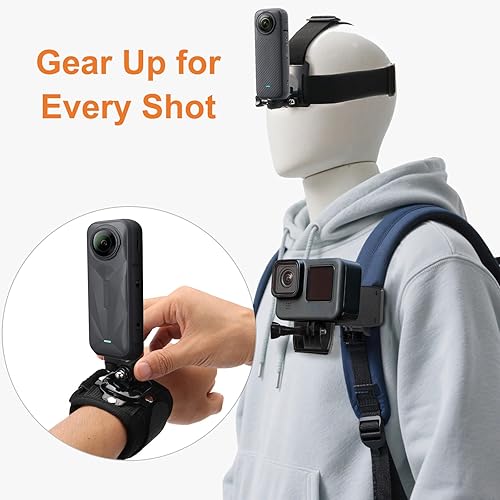 Miniatura 10 de CamKix Paquete de soporte para cabeza y mochila compatible con GoPro Hero 13, 12,11, 10, 9, 8,7, 6, 5, negro, sesión, héroe 4, negro, plata, Hero+