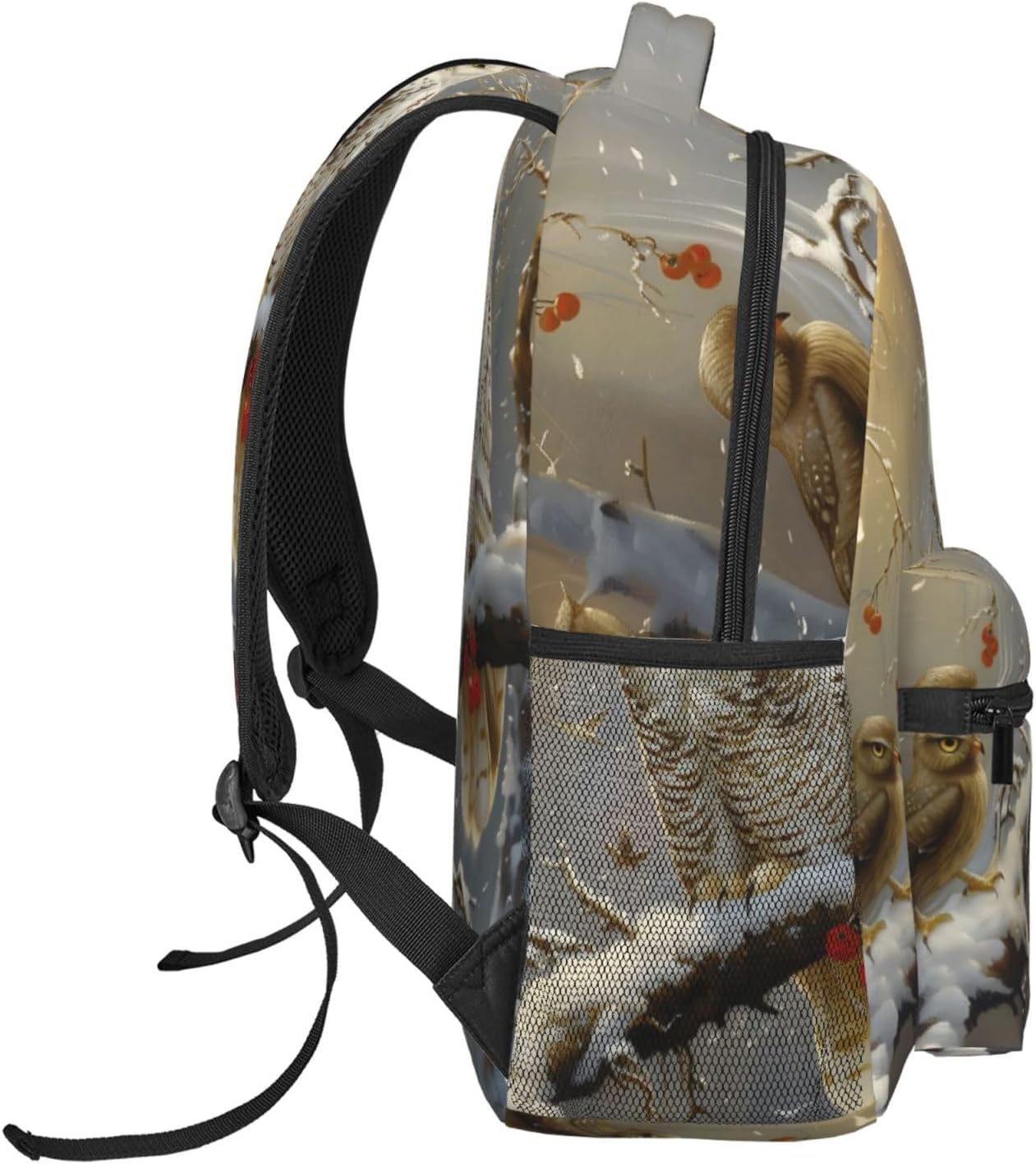 Elegant Winter Owl Backpack, Polyester Backpacks with Straps, 11.4inx5.9inx15.7in, Multi-Pocket Storage Bookbag, Ideal For School Work Travel Hiking Camping, Girls Women Nature Lovers Gifts