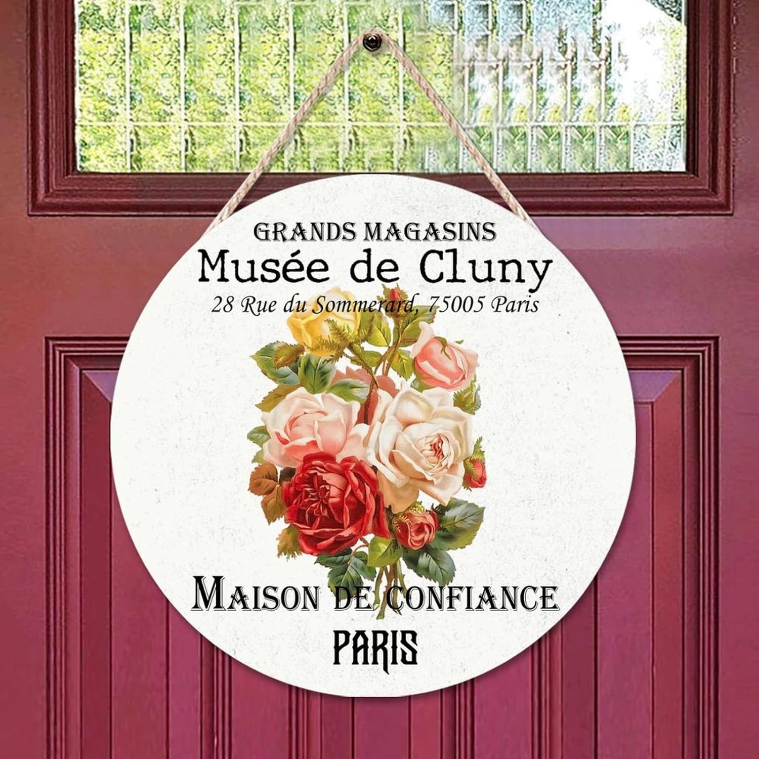 Personalized Pattern Front Door Sign, Vintage Flower Wood Door Sign, Custom Calligraphy 16x16in Wall Door Hanging Sign Farmhouse Front Porch Decor Housewarming Gifts