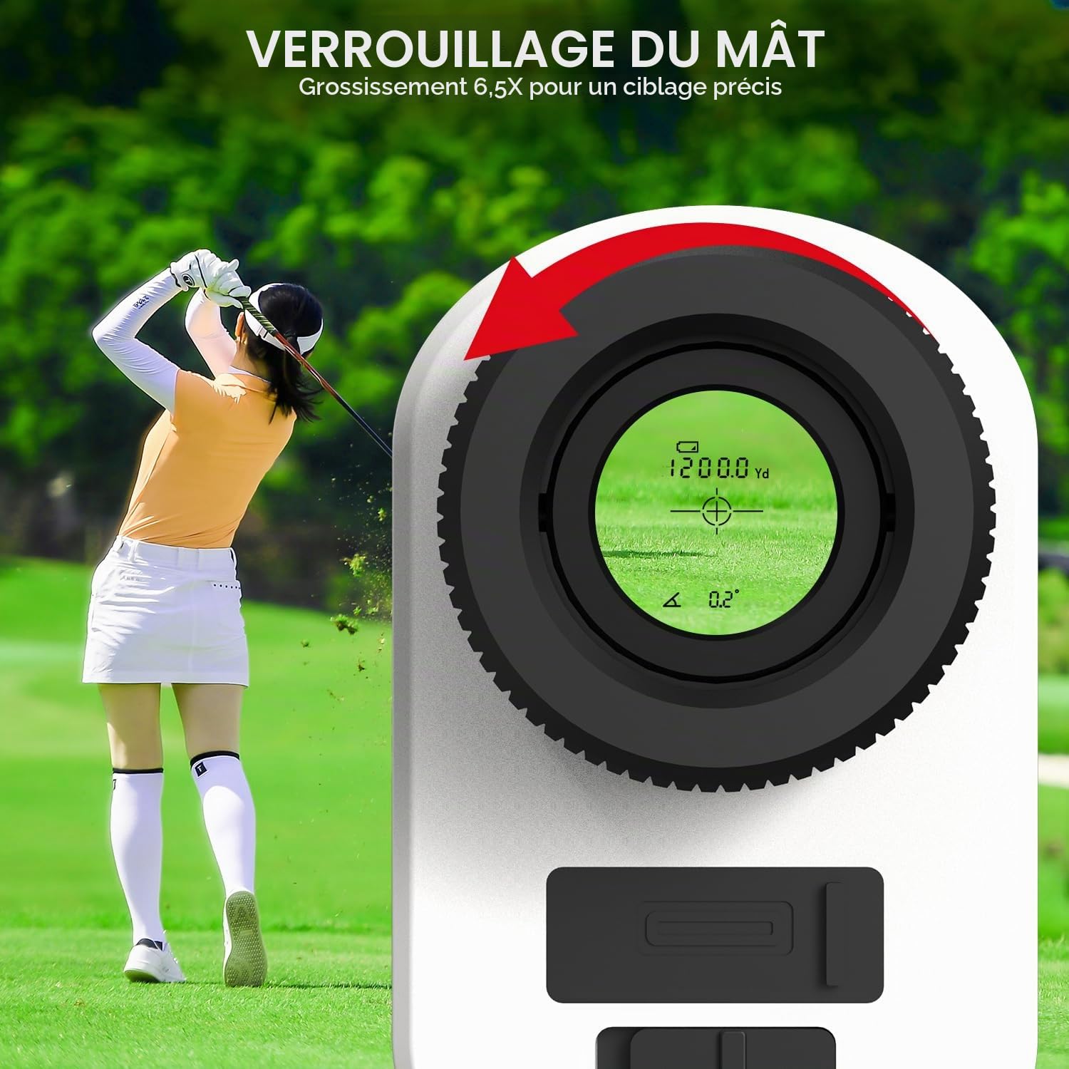 HANMATEK GR1200 Télémètre de Golf avec Mesure d'inclinaison, Fonction de Verrouillage du Drapeau et Alarme vibrante, grossissement 6,5X, portée 1200 Yards, Batterie Rechargeable pour Homme et Femme