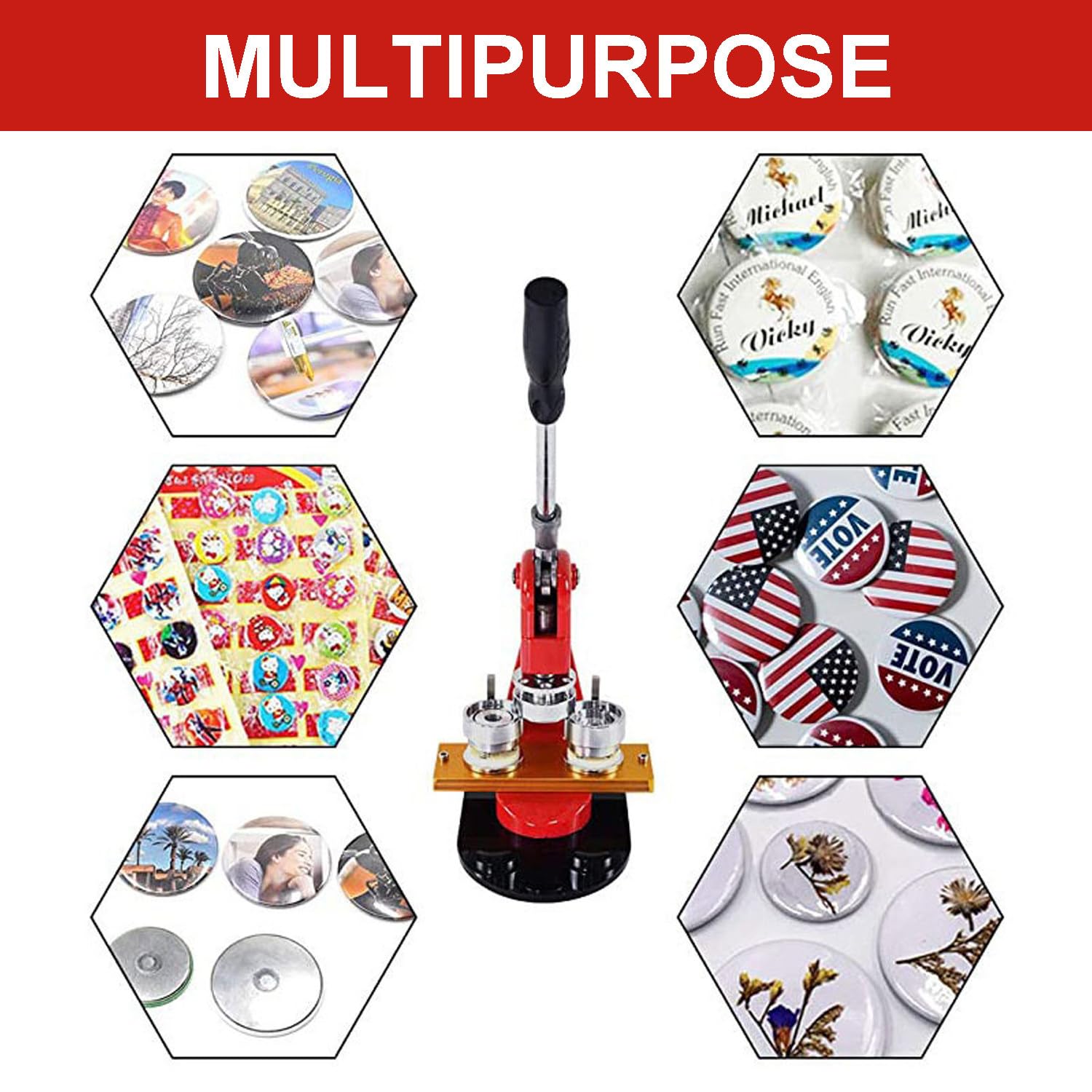 Creatore di Bottoni Fai da Te, Kit Pressa per Badge di Diverse Dimensioni, Include 100 Pezzi di Badge, 100 Carte Fotografiche, 1 Tappetino da Taglio E 1 Taglierino Circolare,44mm