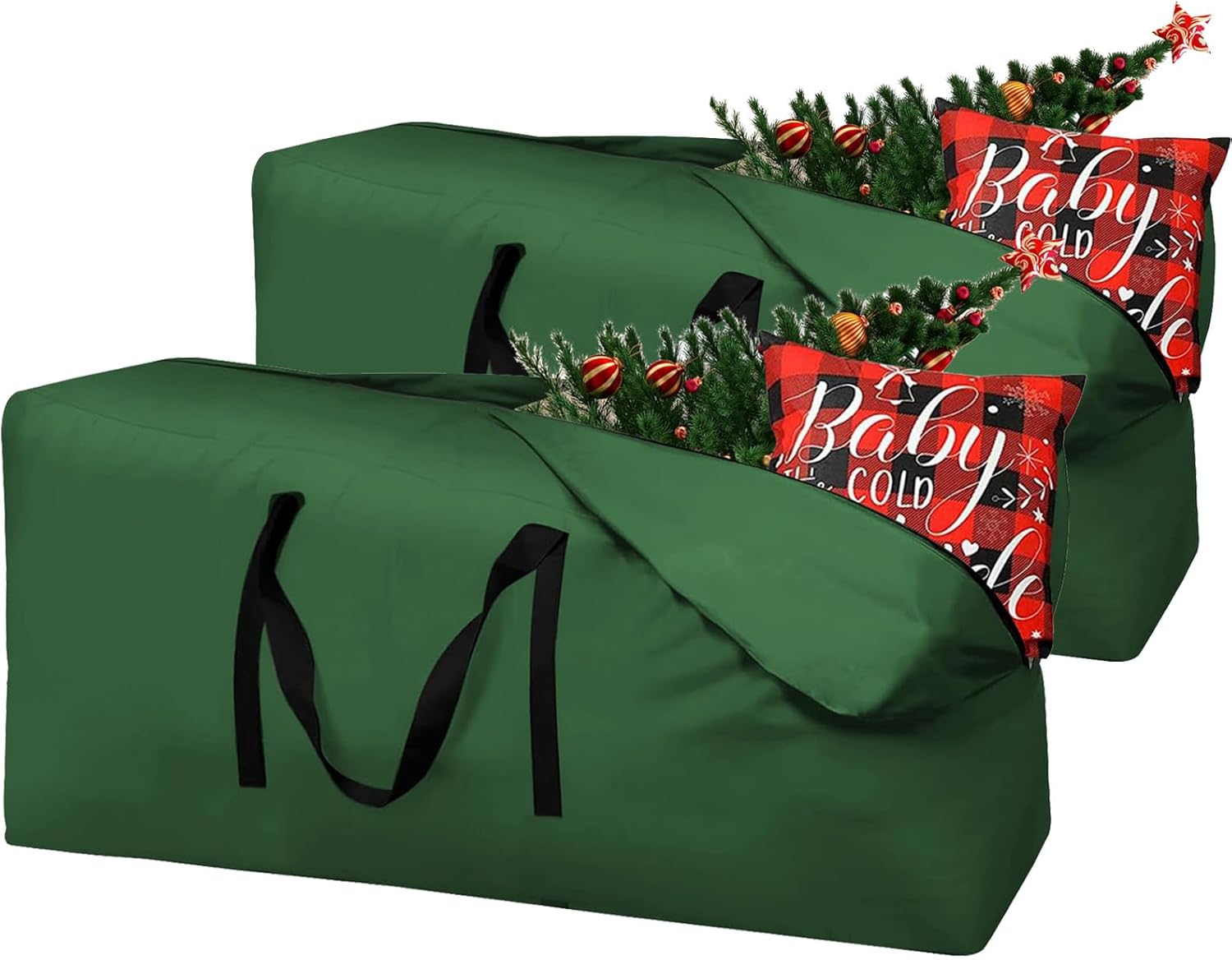 Christmas Tree Storage Bag Fits Up to 12 ft Tall Artificial Trees 420D Extra Large Heavy Duty Xmas Tree Bag Waterproof Tree Storage Bag with Zippers and Reinforced Handles 68" X 30" X 20"Green,2 Pack