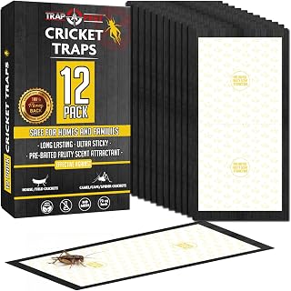 TrapaPest Cricket Traps Indoor (12 Pack) - Extra Sticky Non-Toxic Glue Traps for Crickets, Pre-Baited Fruity Scent Bug Traps