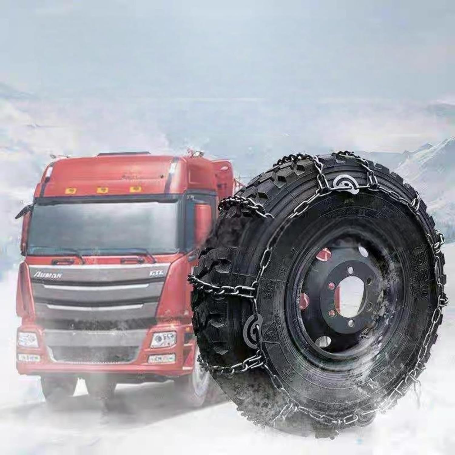 Snow Chains Tire Chains For Cars Suv Pickup Trucks - Quick Fit AND Easy Installation, Reusable Universal Emergency Traction Snow Chains 295/80R22.5 9mm 7.50-16