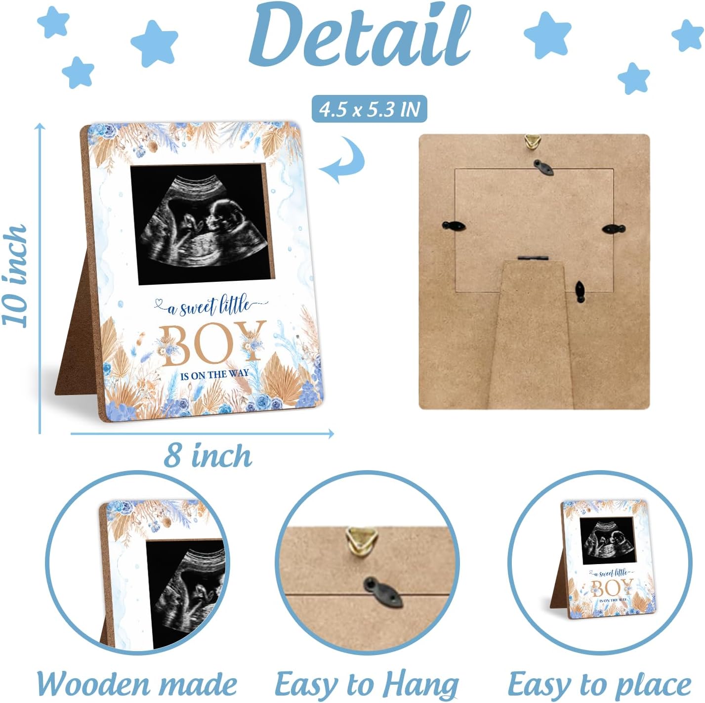 Blue Flowers Baby Shower Sign Picture Frame, "a sweet little BOY IS ON THE WAY" Decorations, For Expecting Parents Keepsake Gifts, Bohemian style Baby Shower Gender Reveal, Pregnancy Announcements image 2