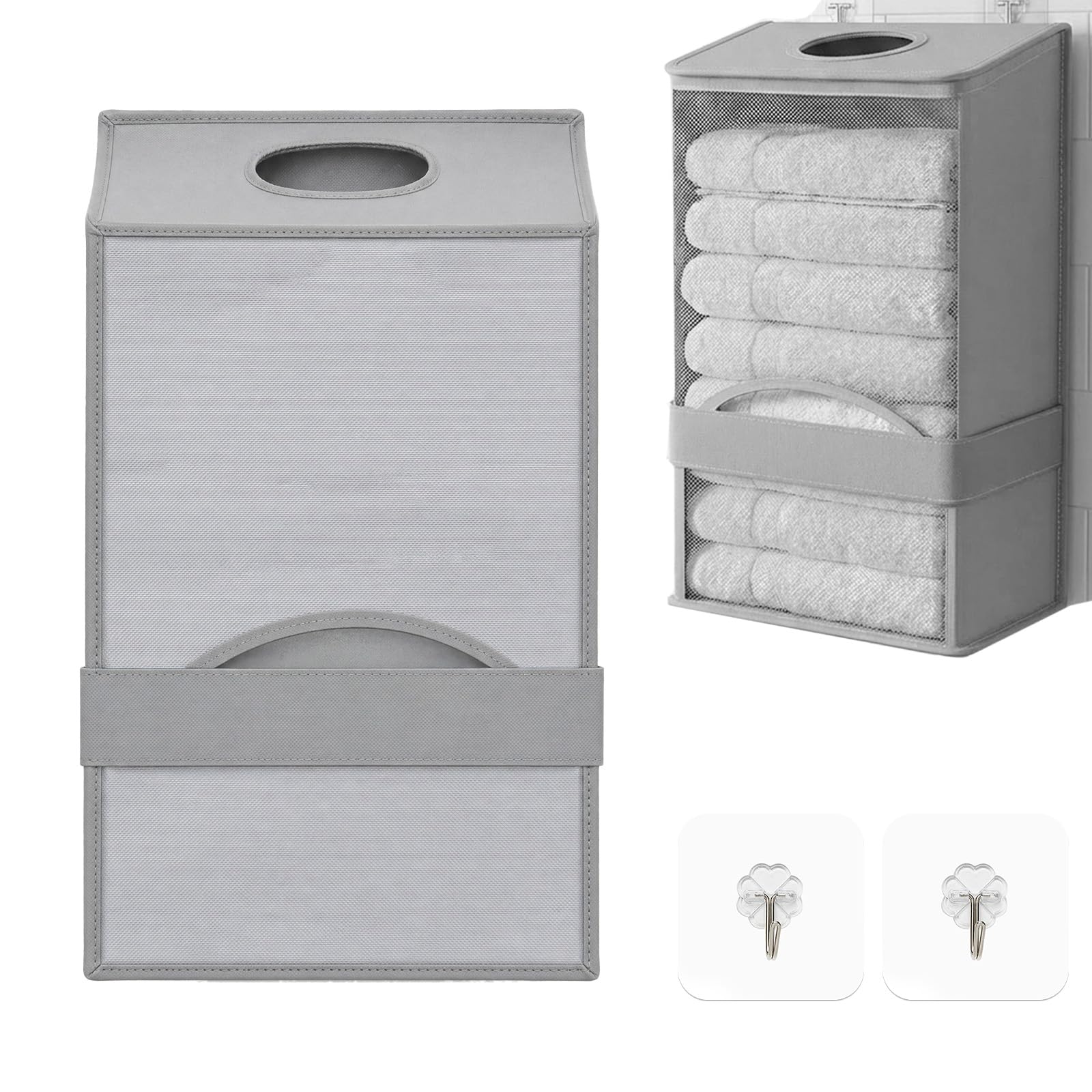 ZEJEXXB 2-in-1 Plastic Bag Holder Wall Mount, Extra Large Oxford Cloth Grocery Bag Storage with Trash Bags Roll Dispenser, Hanging Saver for Kitchen, Pantry & Laundry Organisation(grey)