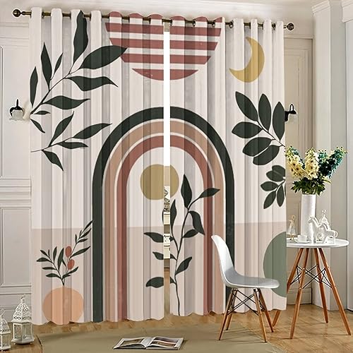 Miniatura 5 de Cortinas opacas de arte abstracto y moderno de mediados de siglo para dormitorio, estilo bohemio, rústico, bohemio, arco de plantas, luna, cortinas