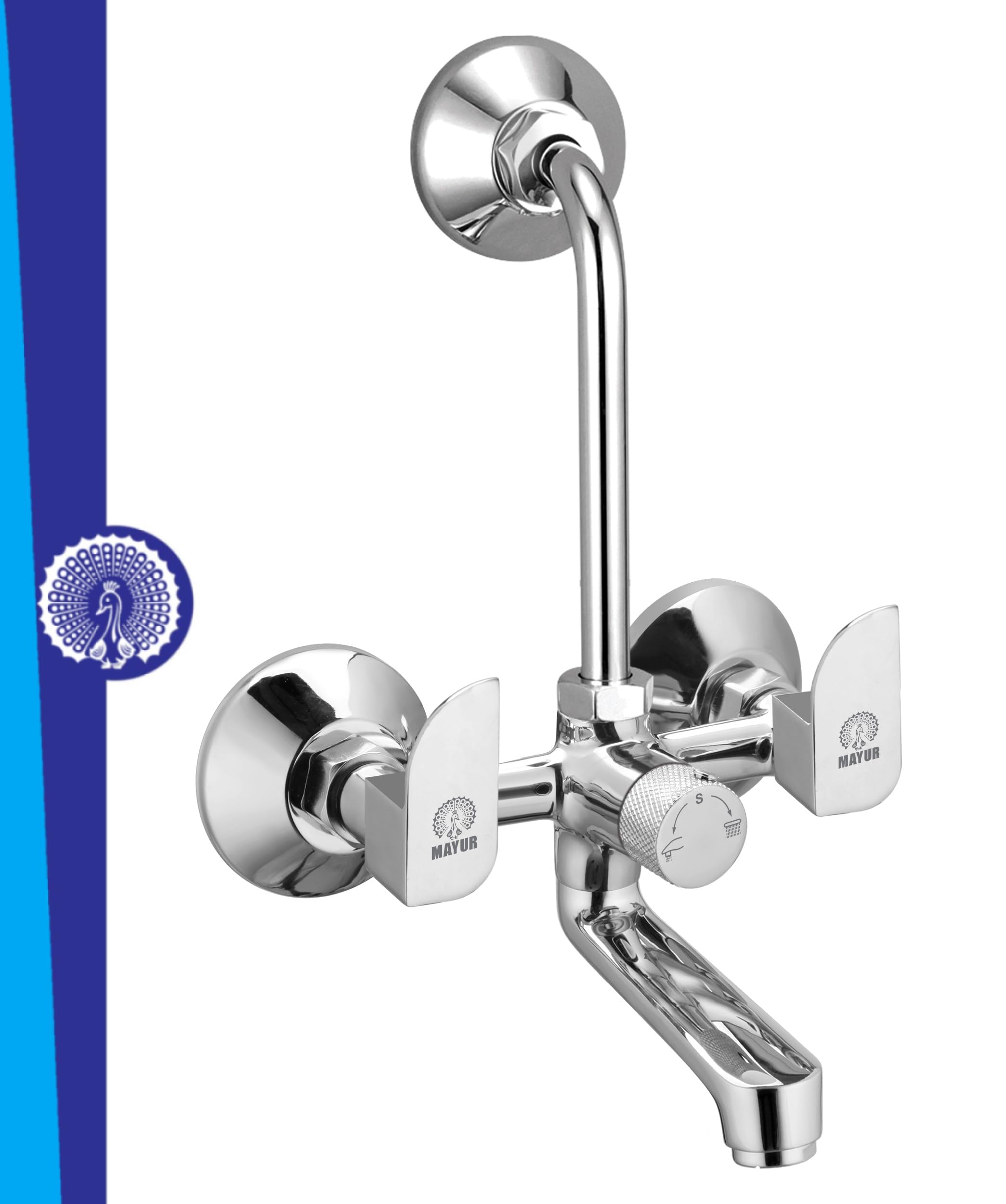 Mayur Brass Wall Mixer Tap - Chrome Finish -11