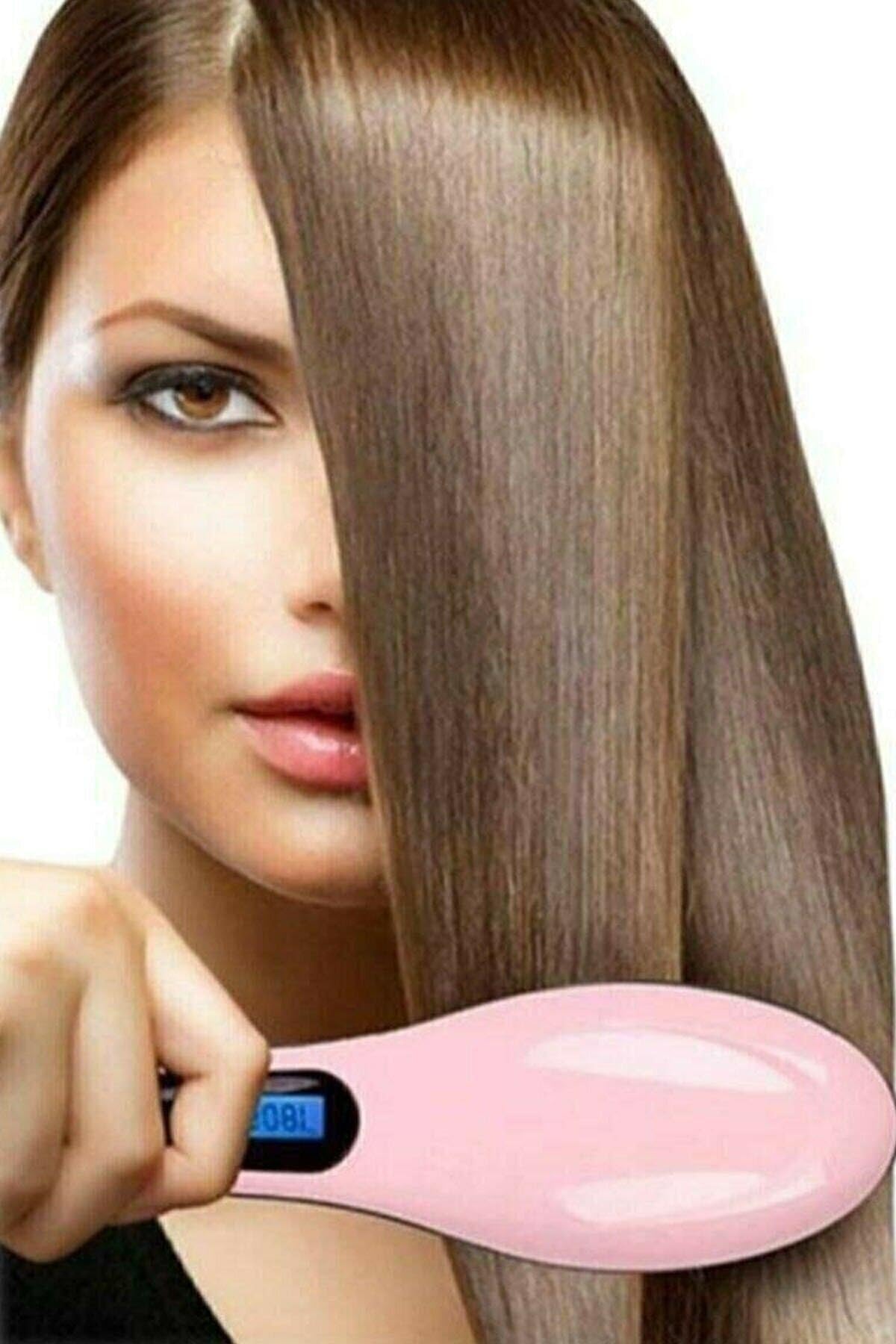 esareticaret Fast Hair Straightener Elektrikli Saç Düzleştirici Tarak, 180-230°C Sıcaklık Kontrolü, Pembe