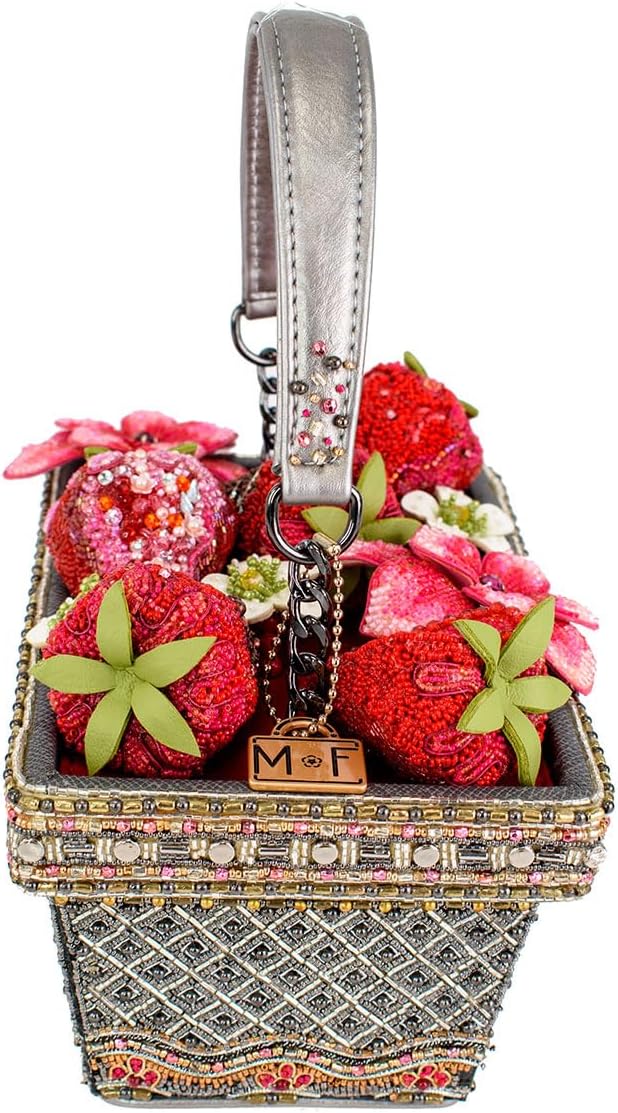 Mary Frances Berry Beautiful Beaded Strawberry Basket Top Handle Bag