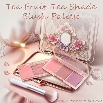 3 Color Matte Pink Blush Palette with Brush, Long Lasting Cheek Makeup, Light and Smooth Blush Powder for Face Beauty