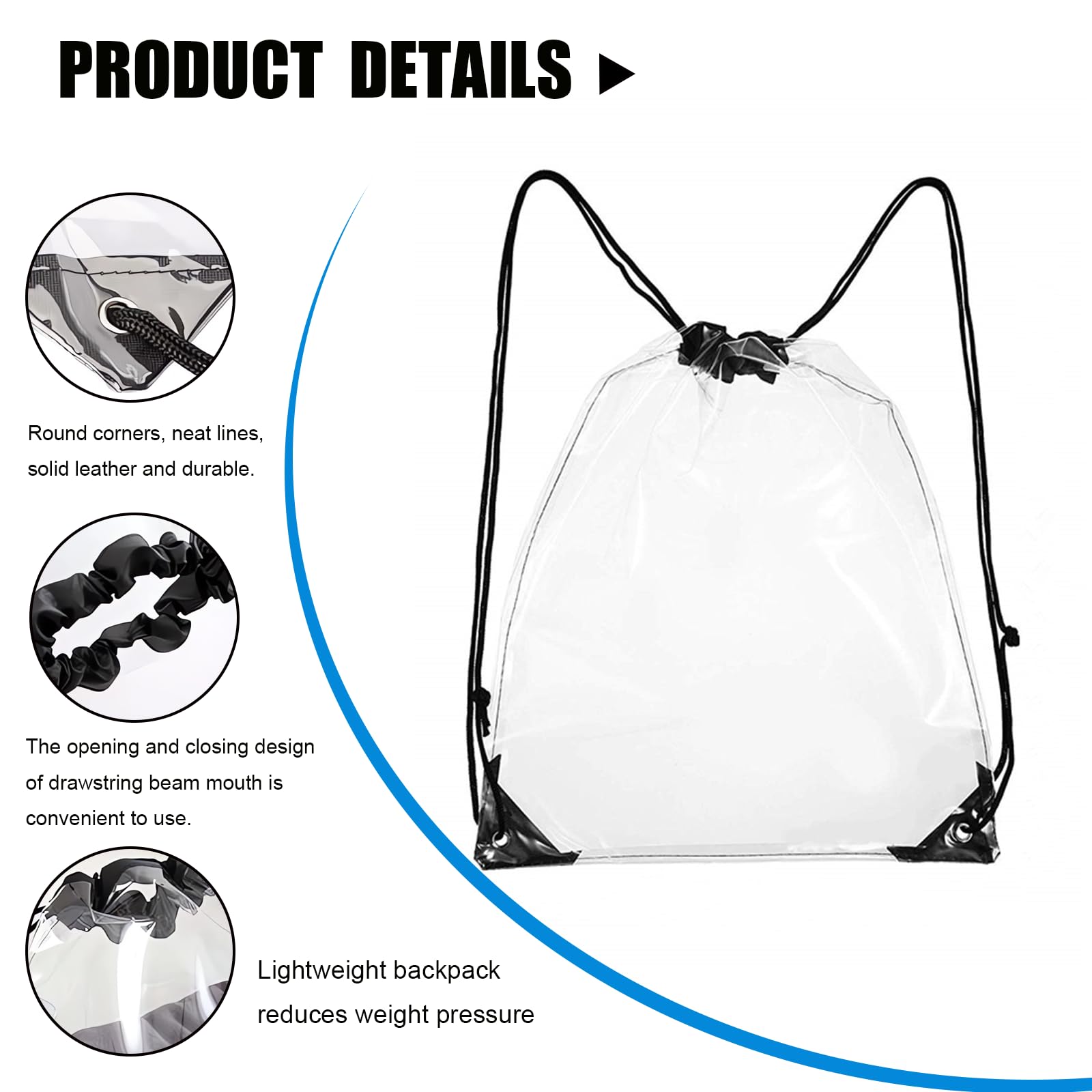 Zaino trasparente, Borsa trasparente, Sacca impermeabile, Sacca sportiva, Borsa plastica impermeabile, per Festival, Concerti, Sport, Palestra, Scarpe, Shopping