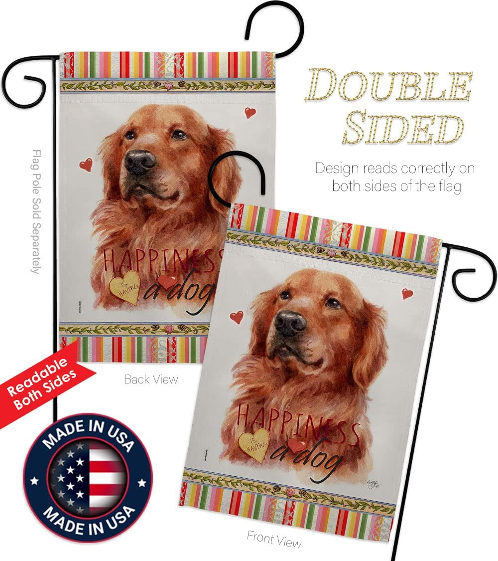 Breeze Decor Red Golden Retriever Happiness Garden Flag-Set with Stand Dog Puppy Spoiled Paw Canine Fur Pet Nature Farm Animal Creature House Banner Small Yard Gift Double-Sided, Made in USA