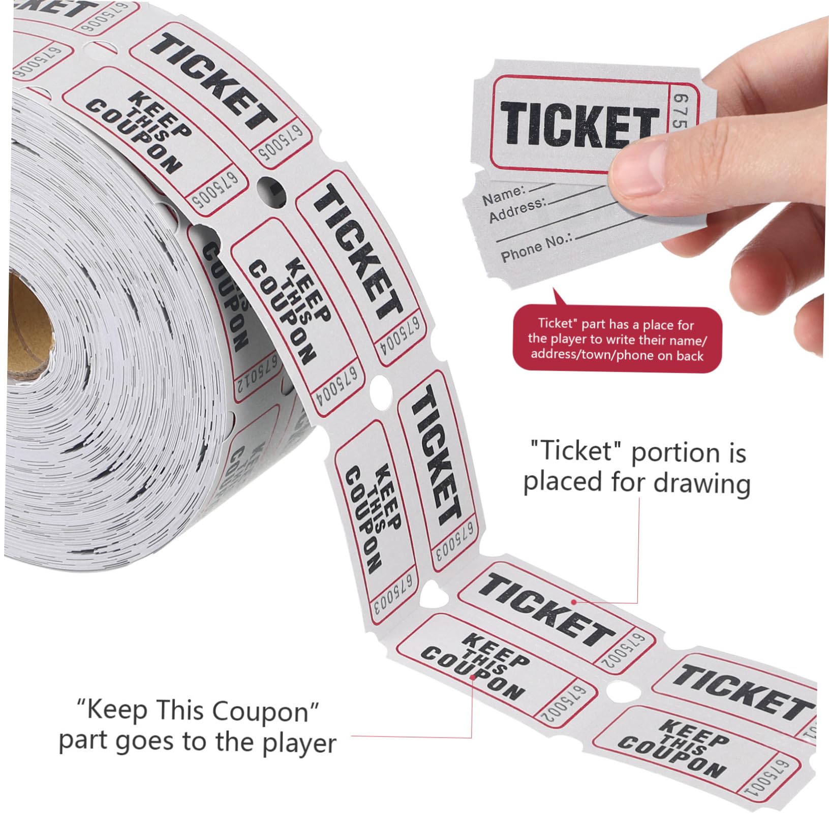 Uonlytech 4 Rollen Eintrag Tombola Coupon Sammelkarten Konzertticket Beschichtetes Papier Hellgrau