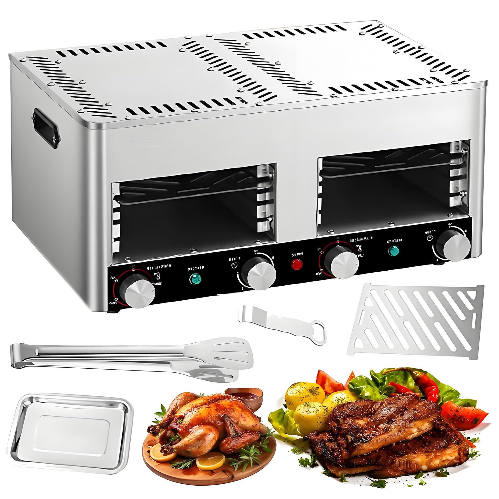 LJCSSD Electric Steak Grill Infrared Smokeless Electric Broiler 800℃ Temperature Adjustment, & 4/8 Height Settings, Countertop Stainless Steel Broiler for Steak, Lamb, Seafood B