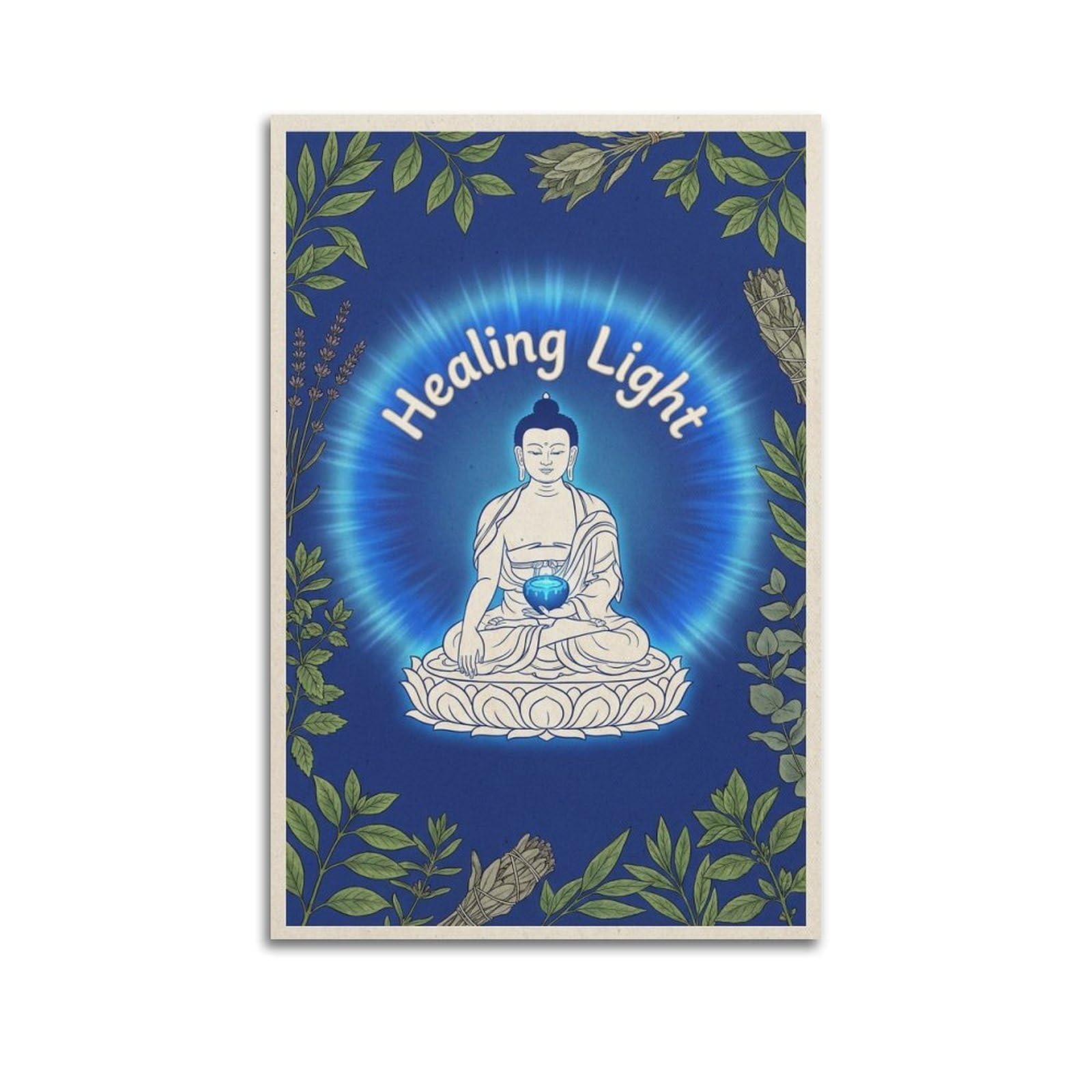 XKUGA Medicine Buddha Poster Healing Light Blue Aura Meditation Modern Decorative Canvas Prints - Ideal Wall Art for Family, Man Cave, Game Room, Boys & Girls Bedroom 20x30inch(50x75cm)
