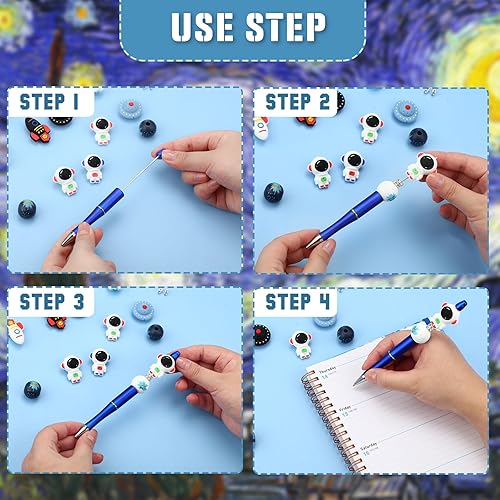 Miniatura 5 de Ctosree Juego de 36 bolígrafos de silicona con cuentas de astronauta, regalos de fiesta espacial de astronauta, bolígrafo de cuentas de plástico