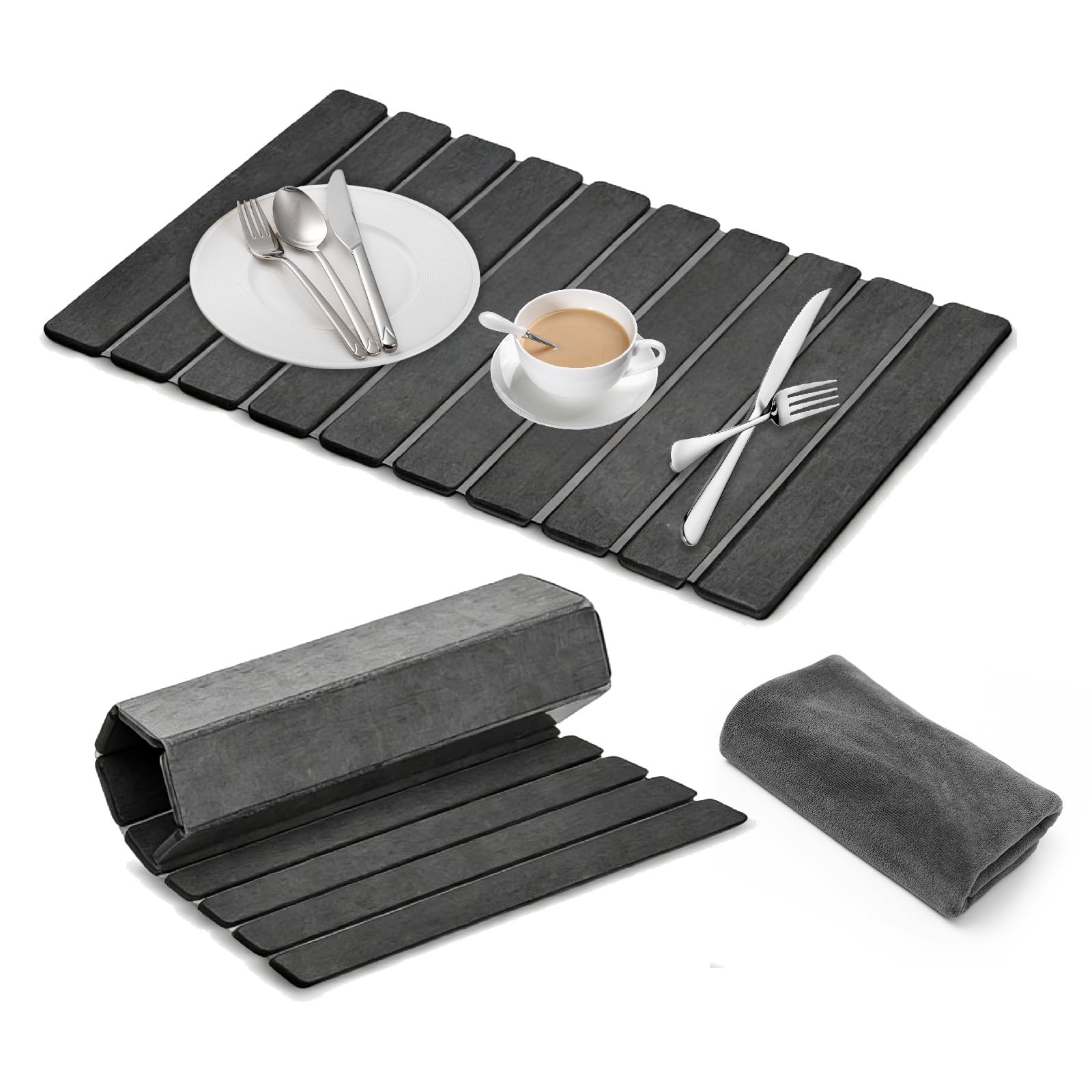 Photo 1 of 0510sker Dish Drying Mat Large Stone Dish Drying Mat For Kitchen Counter Collapsible Quick-Drying Sleek Diatomaceous Versatile Stone Drying Mats For Cups Dishes Bottles Marble (black, 16''X24'')